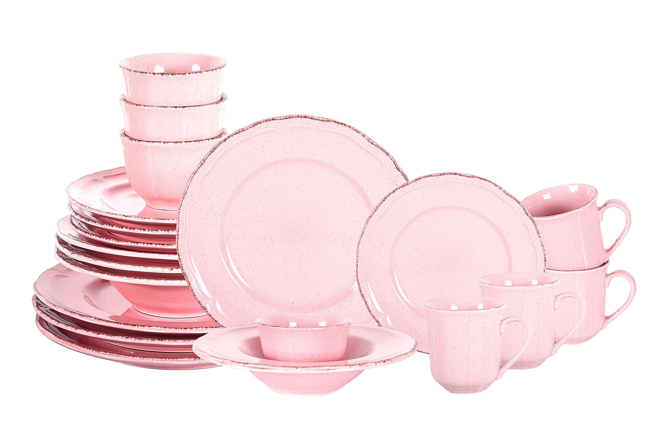 Stoneware French Countryside 56pc Dinnerware Set, Speckled and Antique Pink