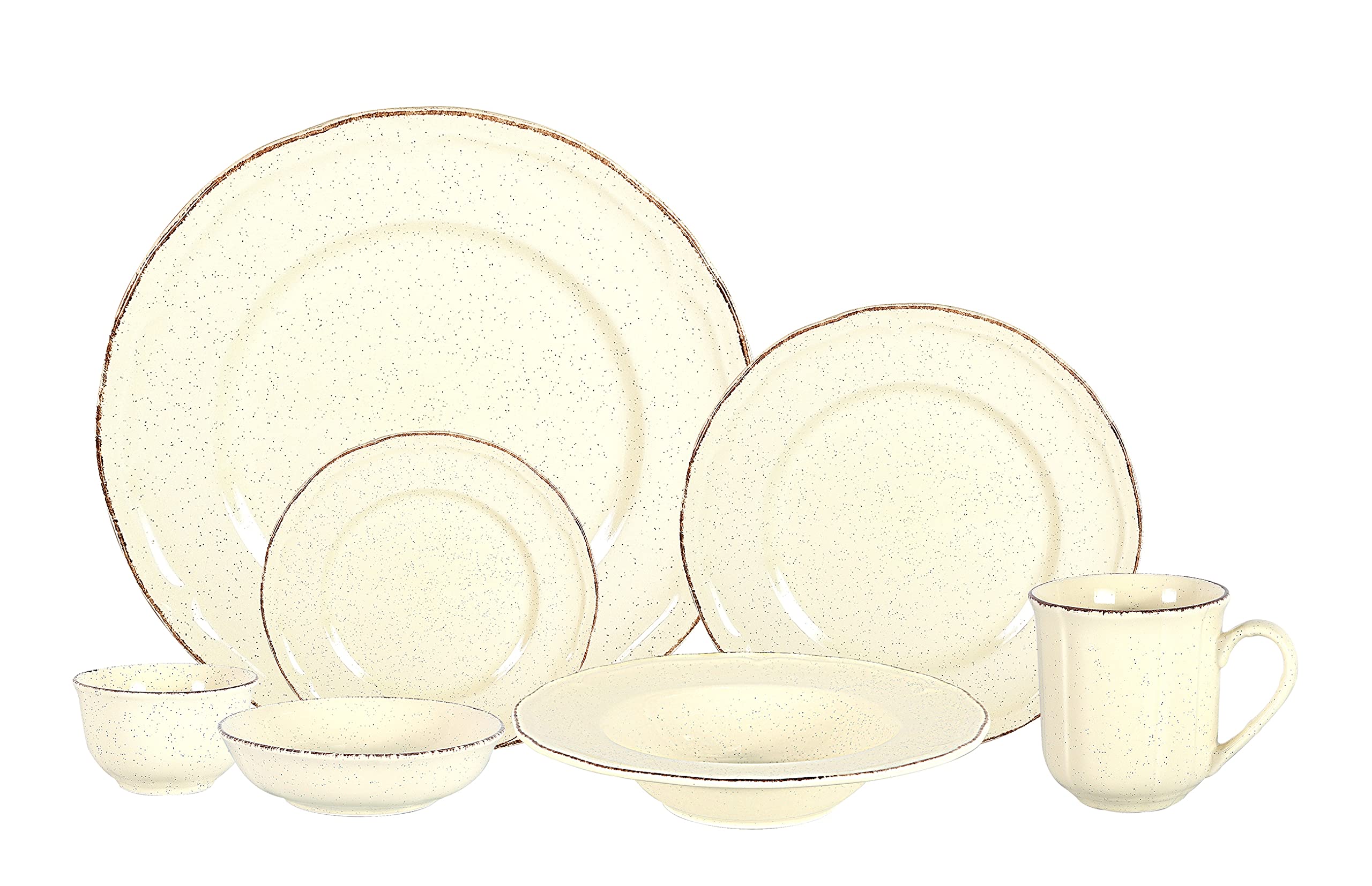 Stoneware French Countryside 56pc Dinnerware Set, Speckled and Antique Pink