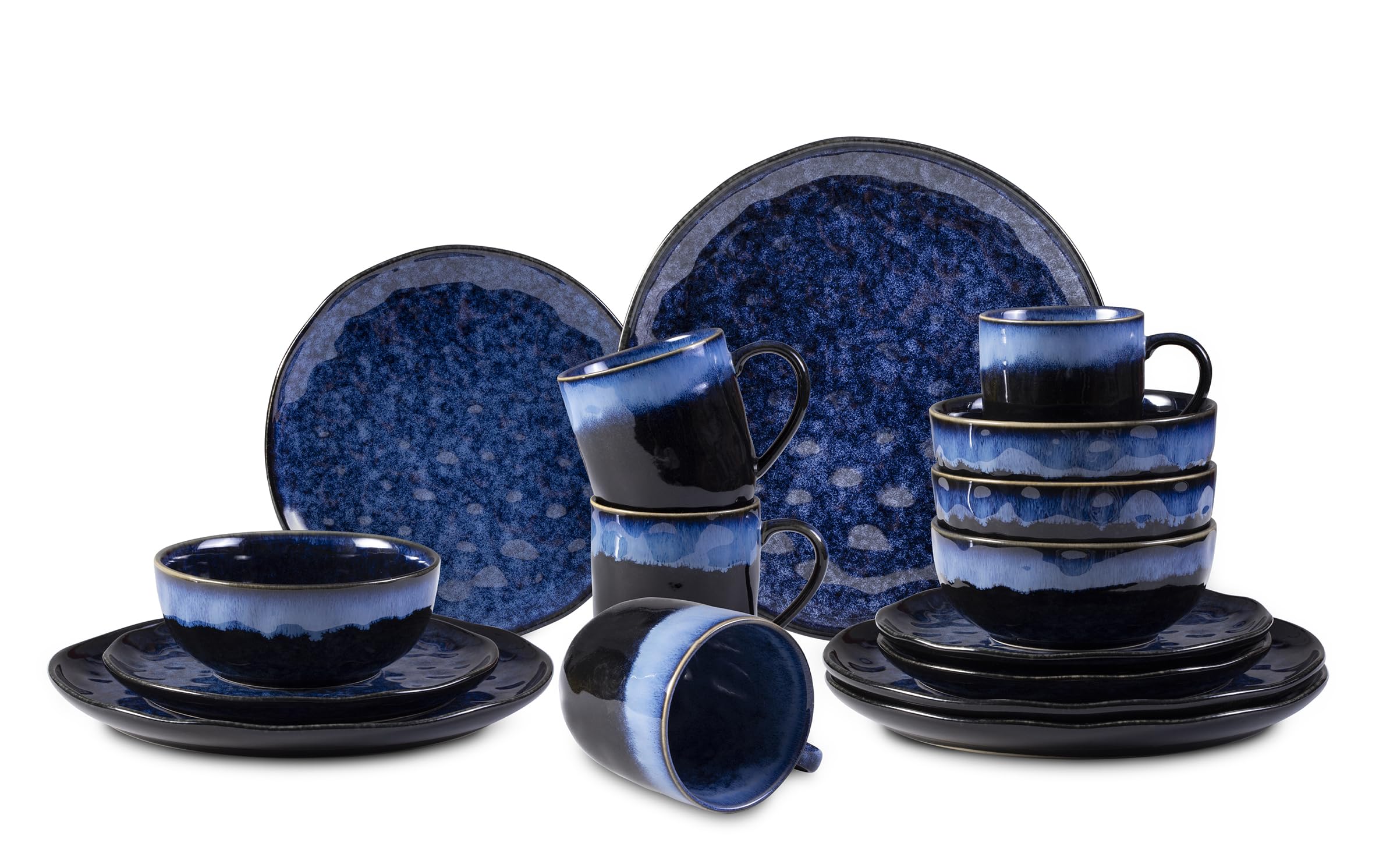 Oranic Stoneware Sky Star 16pc Dinner Set Reactive Glaze, Blue