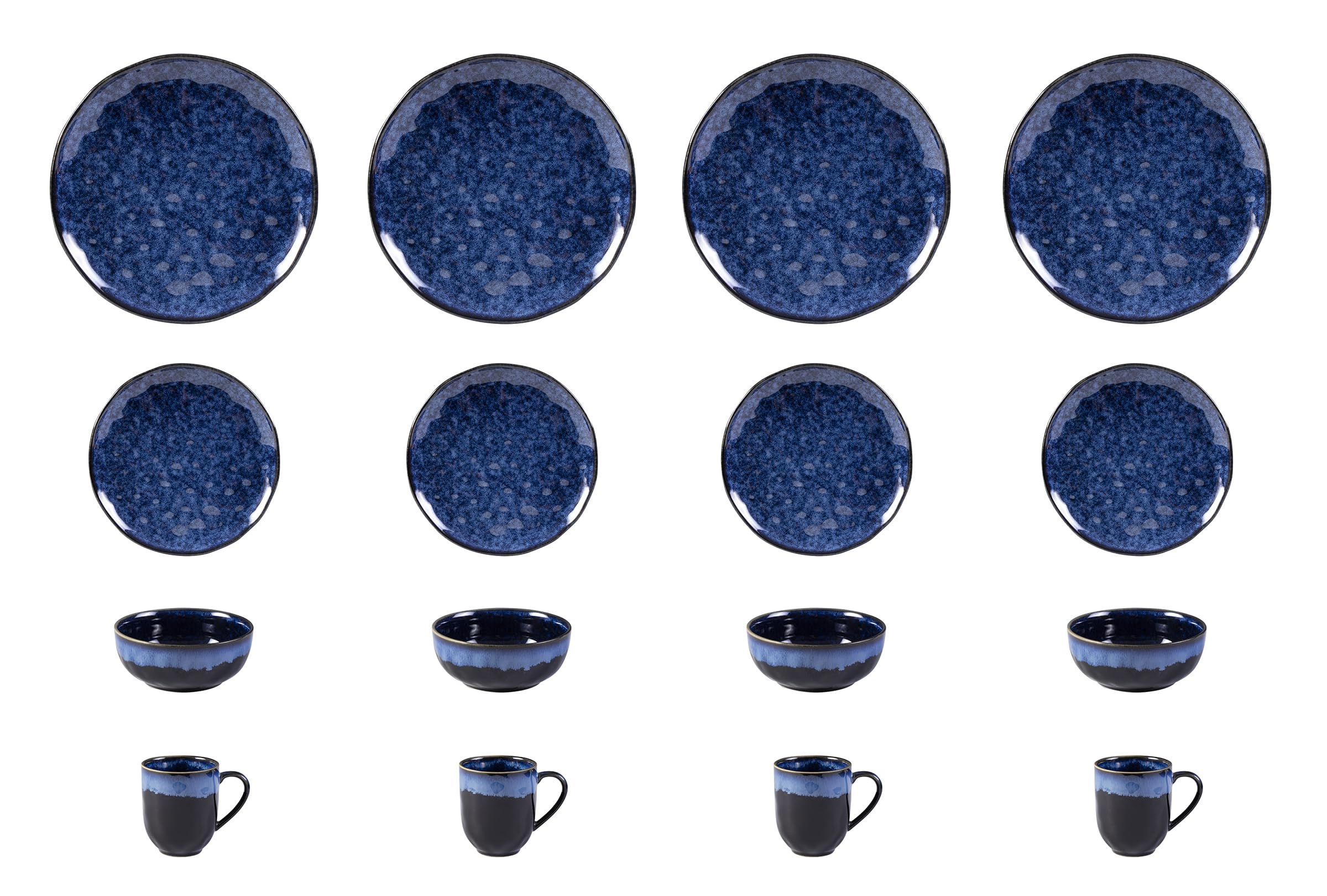 Oranic Stoneware Sky Star 16pc Dinner Set Reactive Glaze, Blue