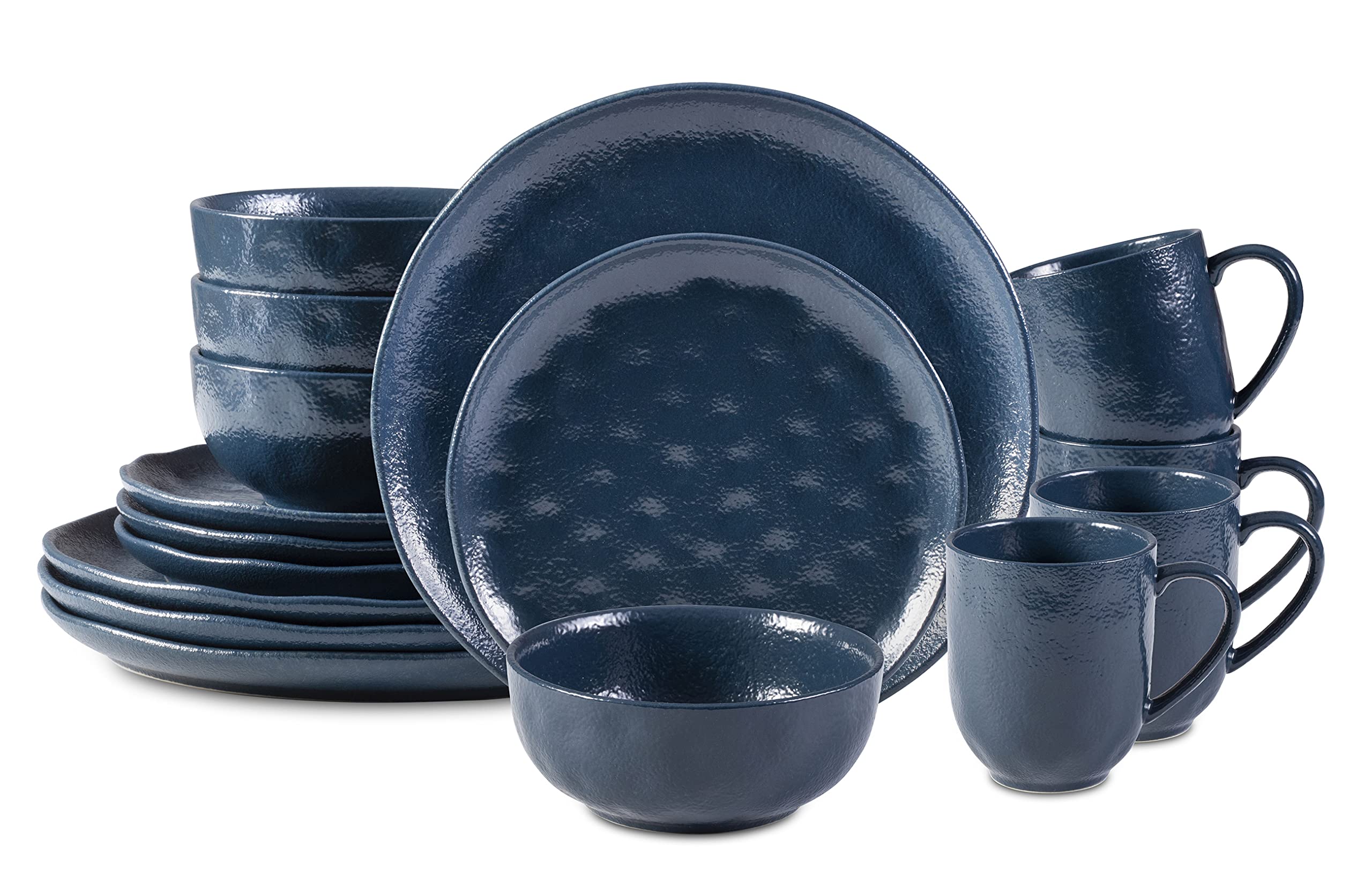 Oranic Stoneware Sky Star 16pc Dinner Set Reactive Glaze, Blue