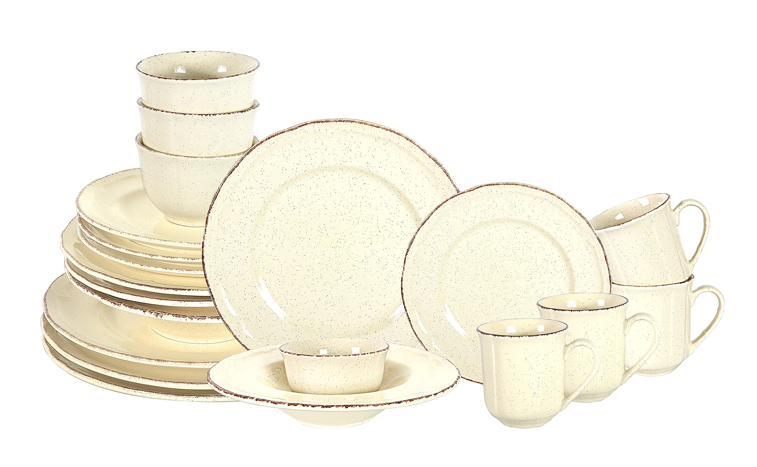 Stoneware French Countryside 56pc Dinnerware Set, Speckled and Antique Pink