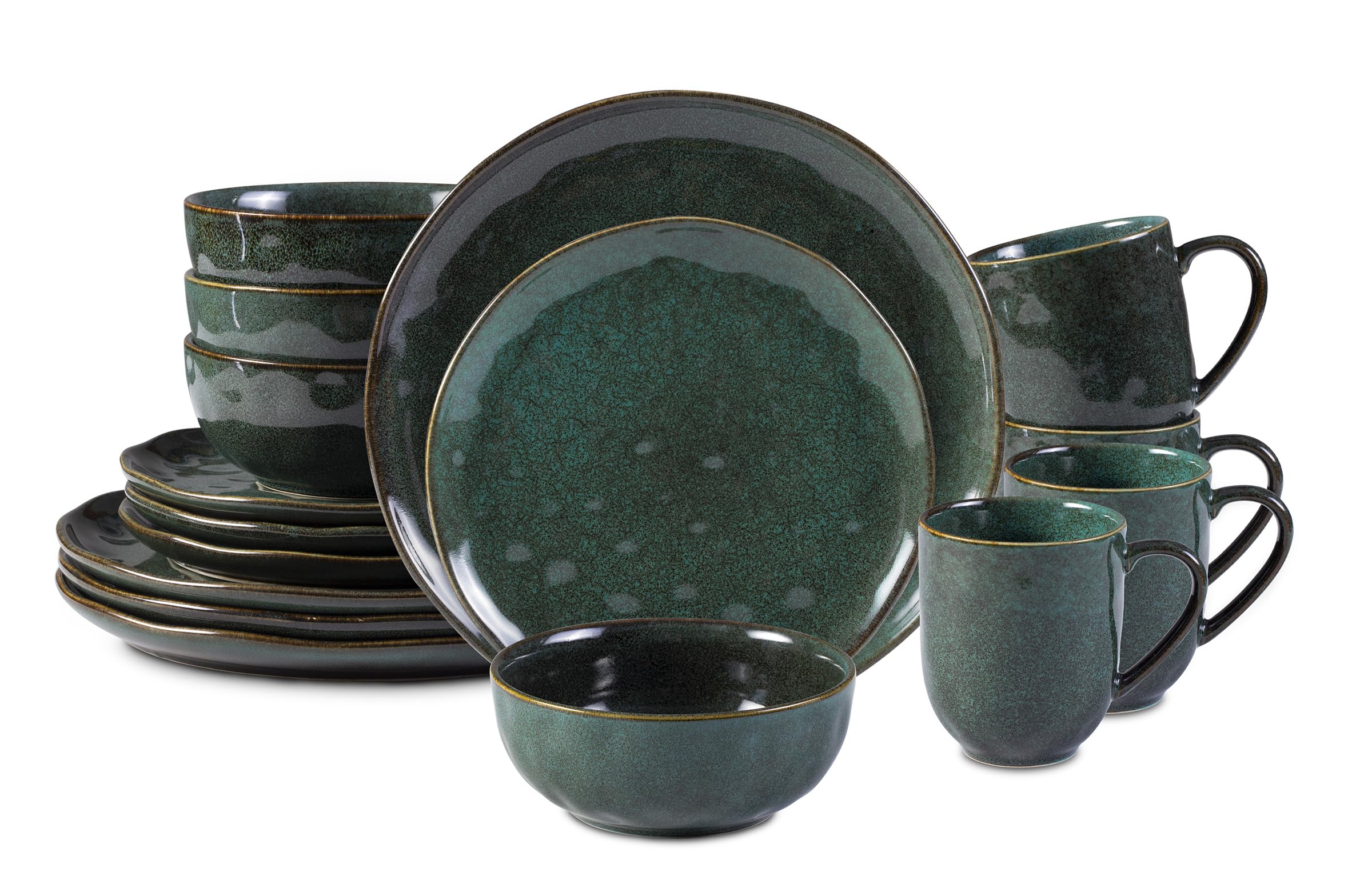 Oranic Stoneware Sky Star 16pc Dinner Set Reactive Glaze, Blue