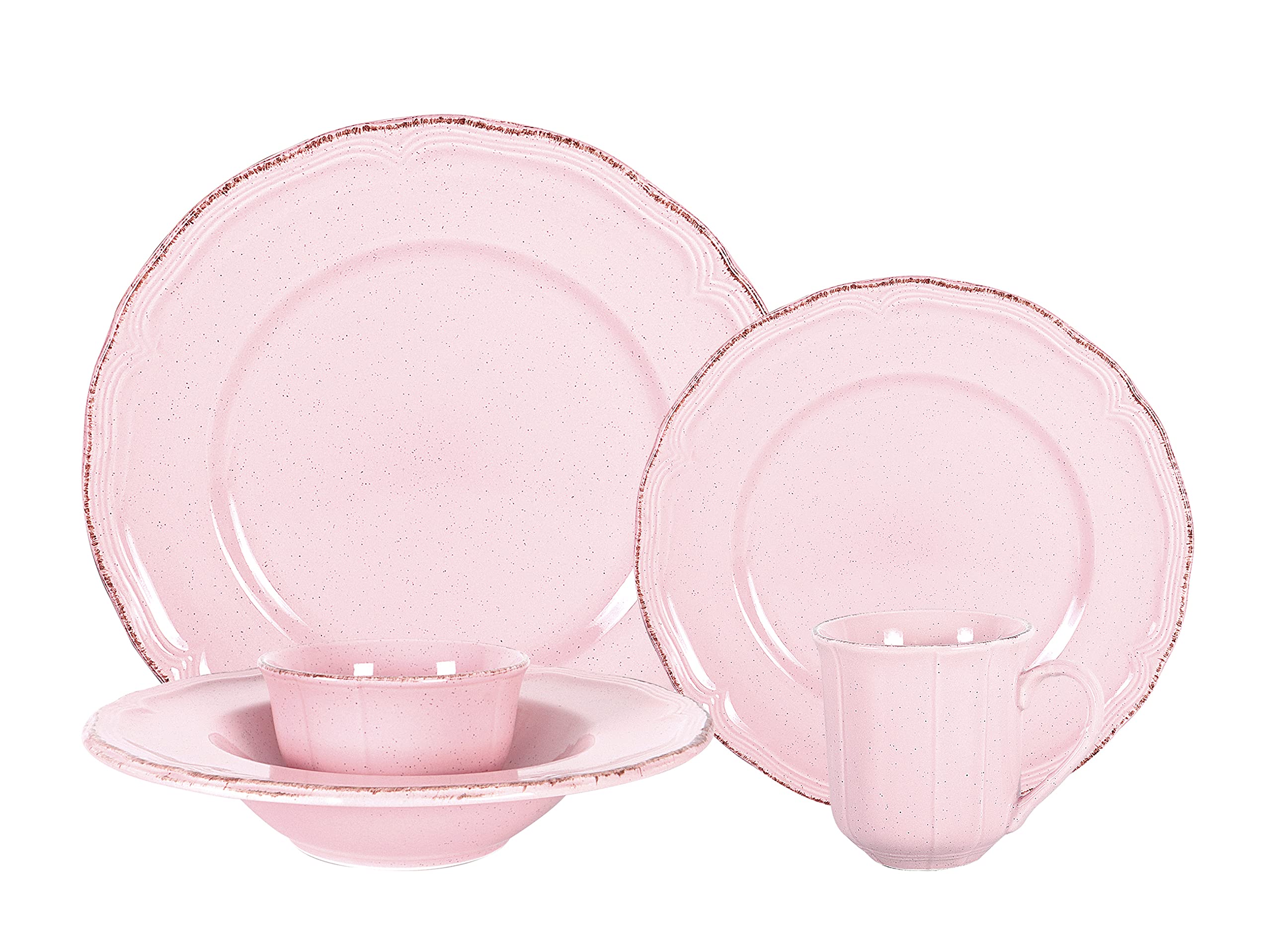 Stoneware French Countryside 56pc Dinnerware Set, Speckled and Antique Pink