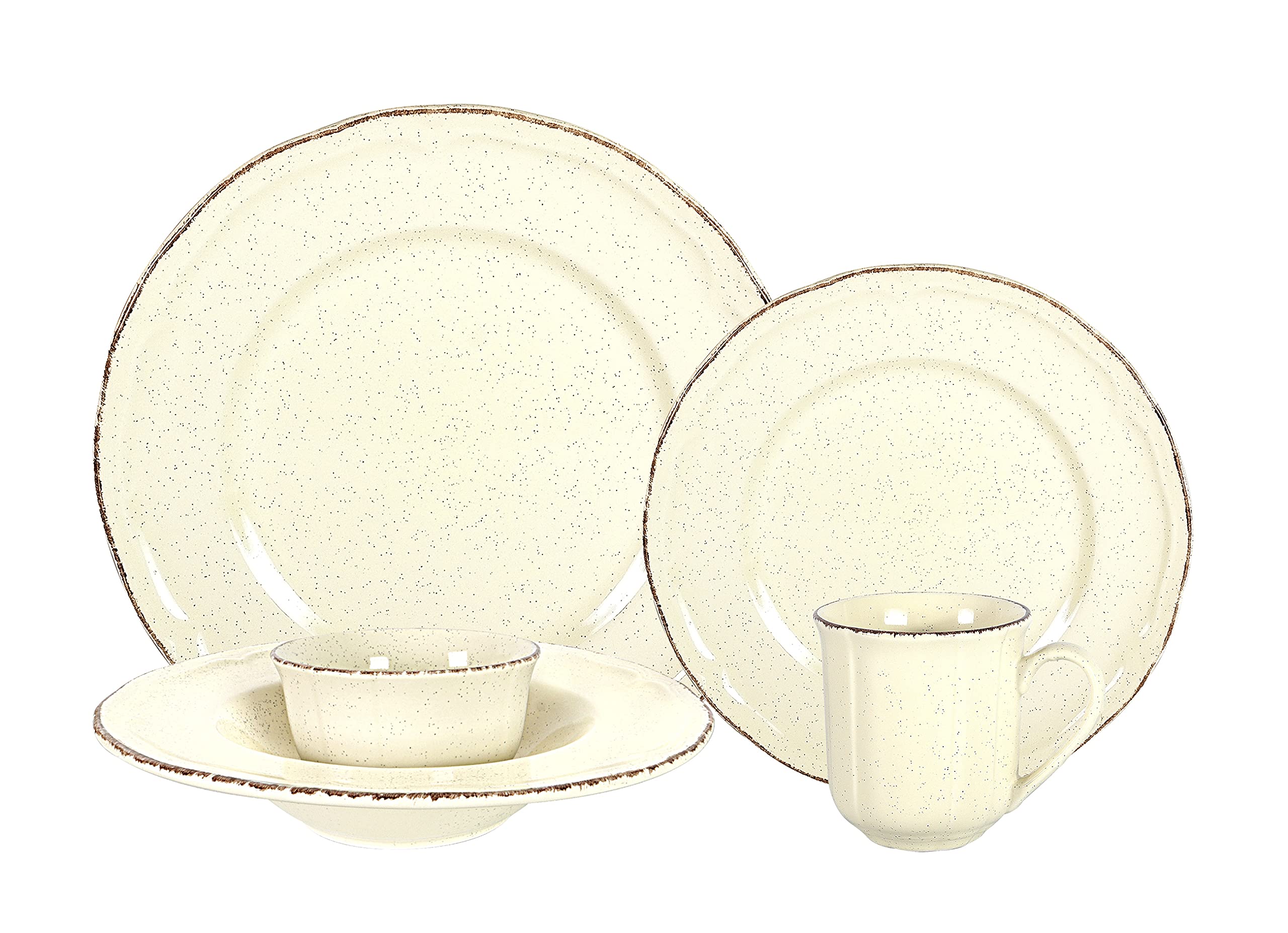 Stoneware French Countryside 56pc Dinnerware Set, Speckled and Antique Pink