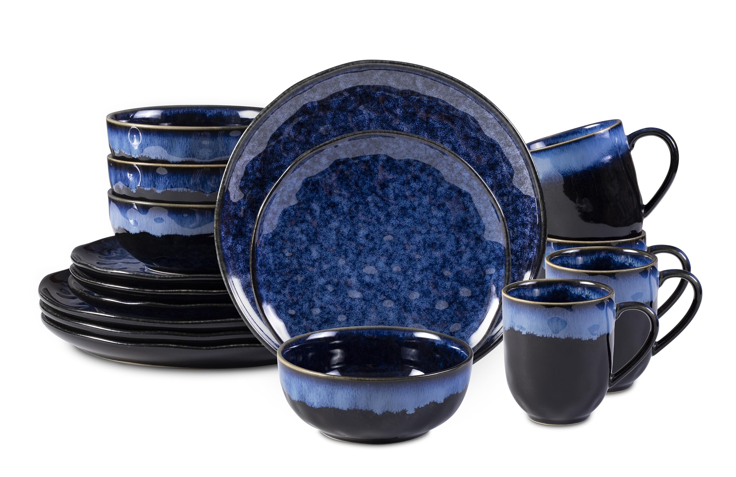 Oranic Stoneware Sky Star 16pc Dinner Set Reactive Glaze, Blue