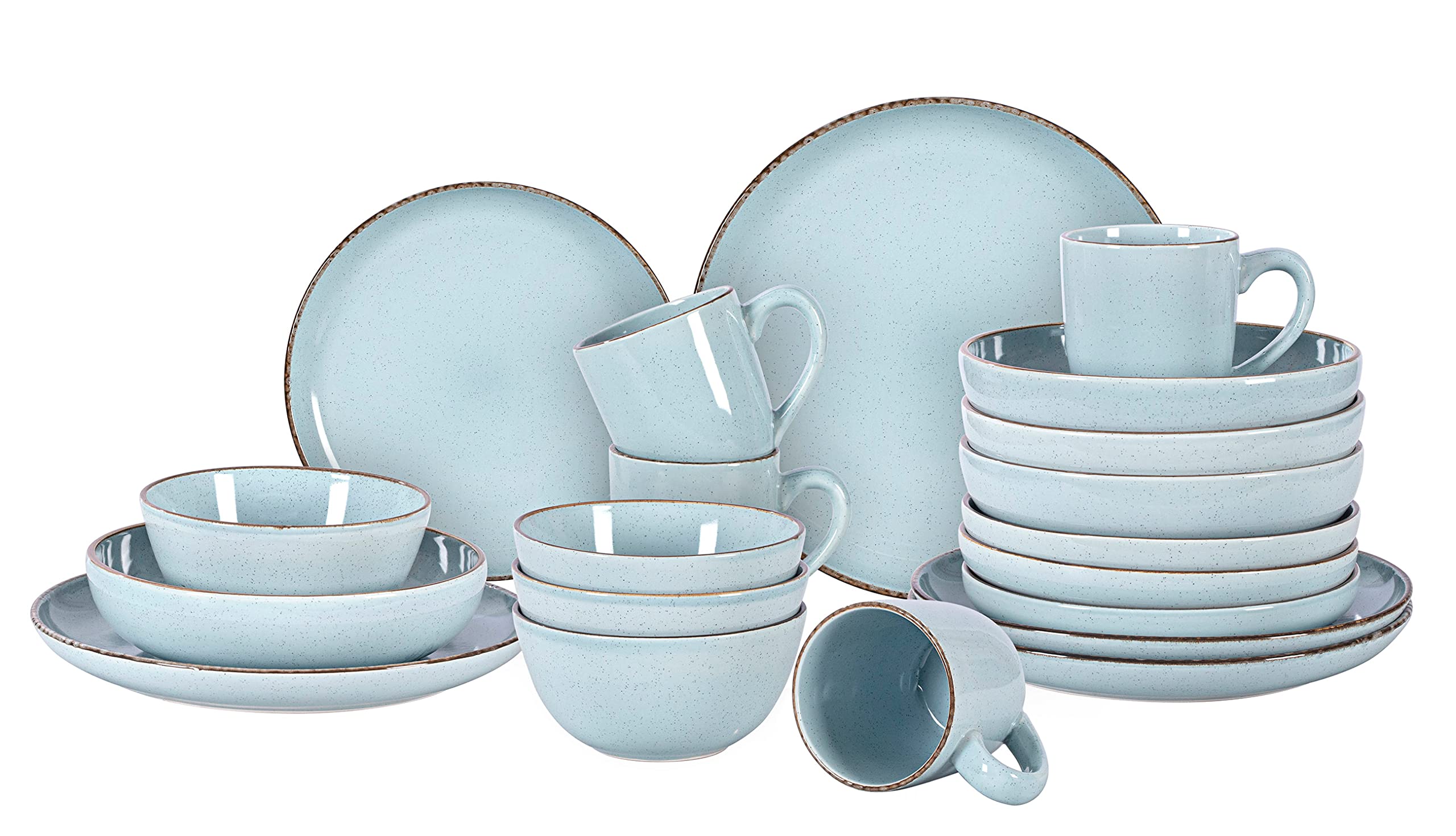 Stoneware Euro-Nordic 20pc Dinnerware Set, Shiny White With Speckled Effect