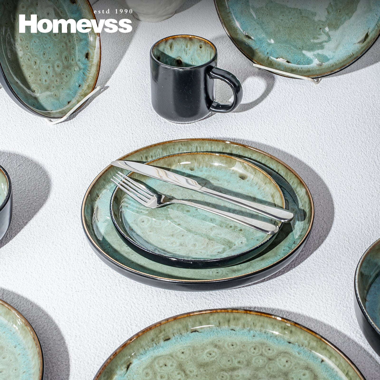 🎃Halloween-Ready🎃 Euro-Nordic Stoneware Dinnerware Set, Reactive Glaze