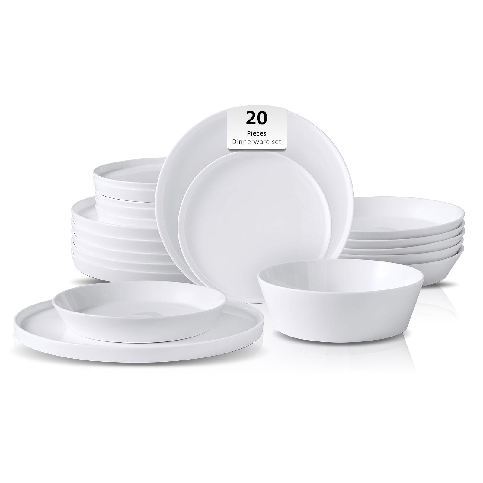 HomeVSS modern white bone china 20-piece dinnerware set with a sleek Nordic cone shape