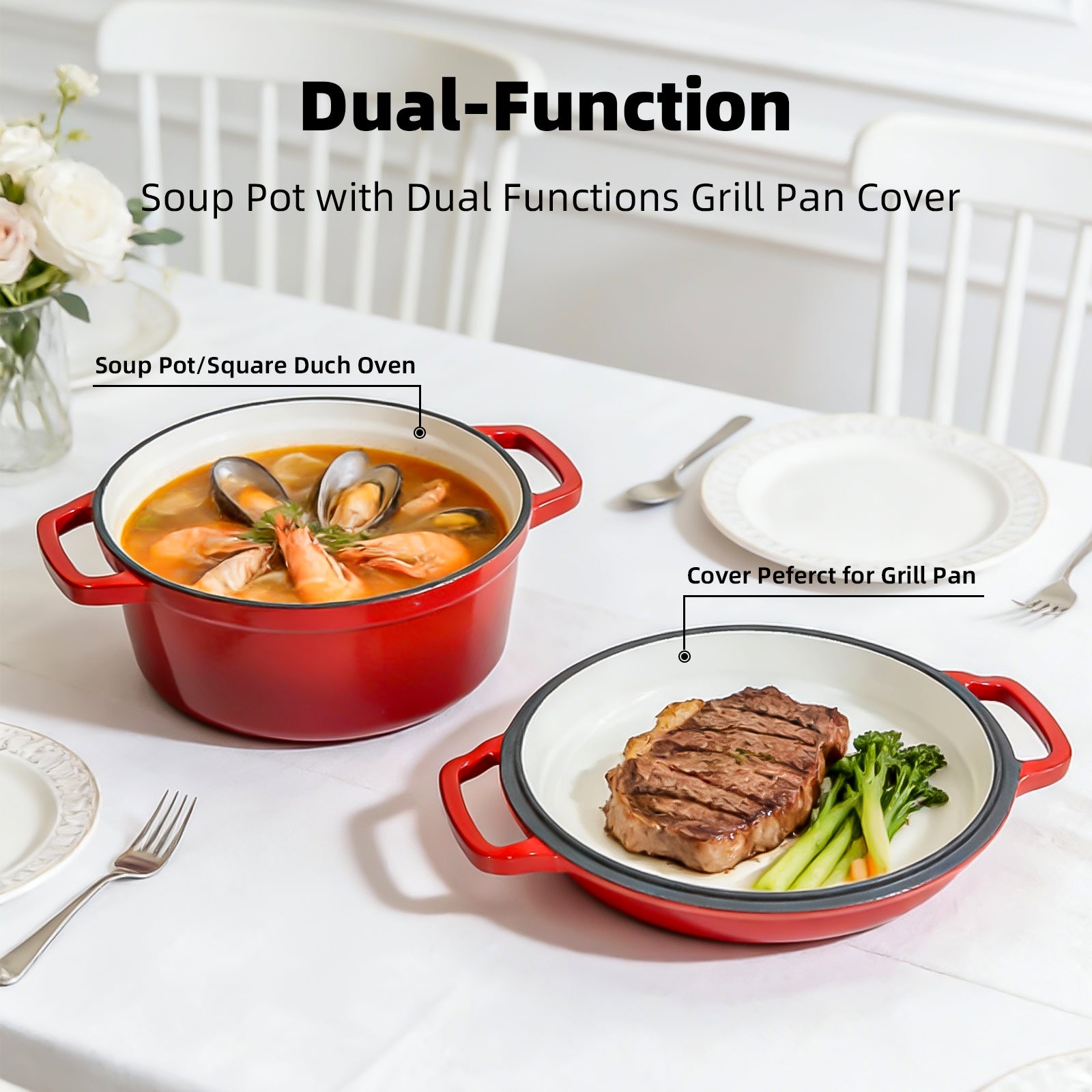 5-Quart Enameled Cast Iron Double Dutch Oven