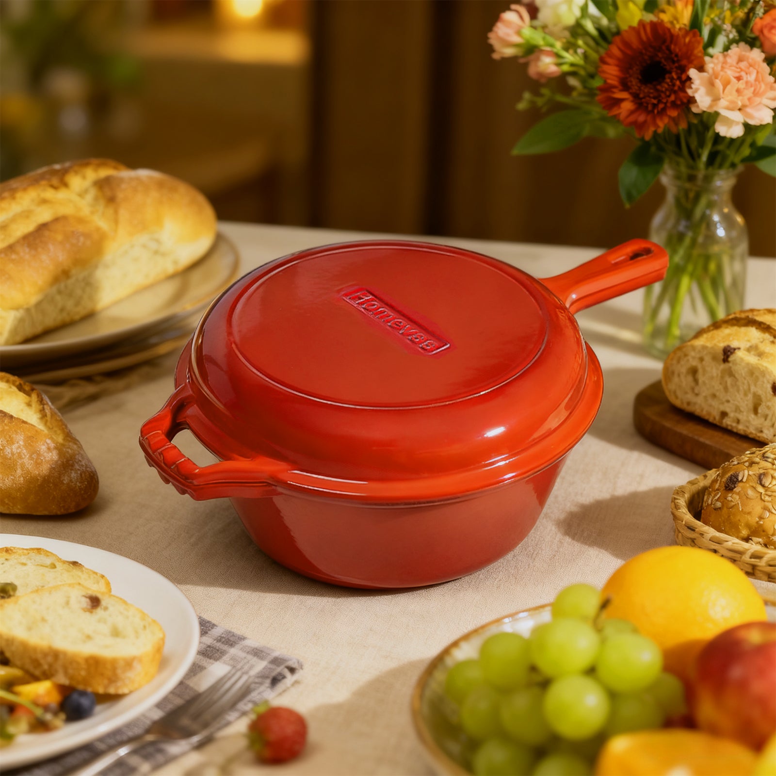 6.5-Quart Enameled Cast Iron Double Dutch Oven