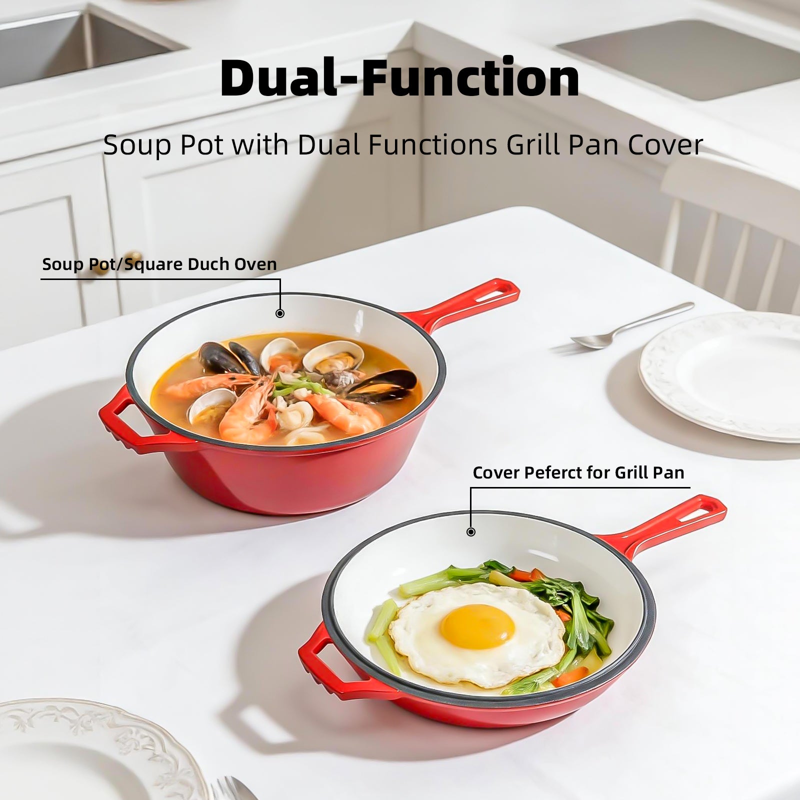 6.5-Quart Enameled Cast Iron Double Dutch Oven