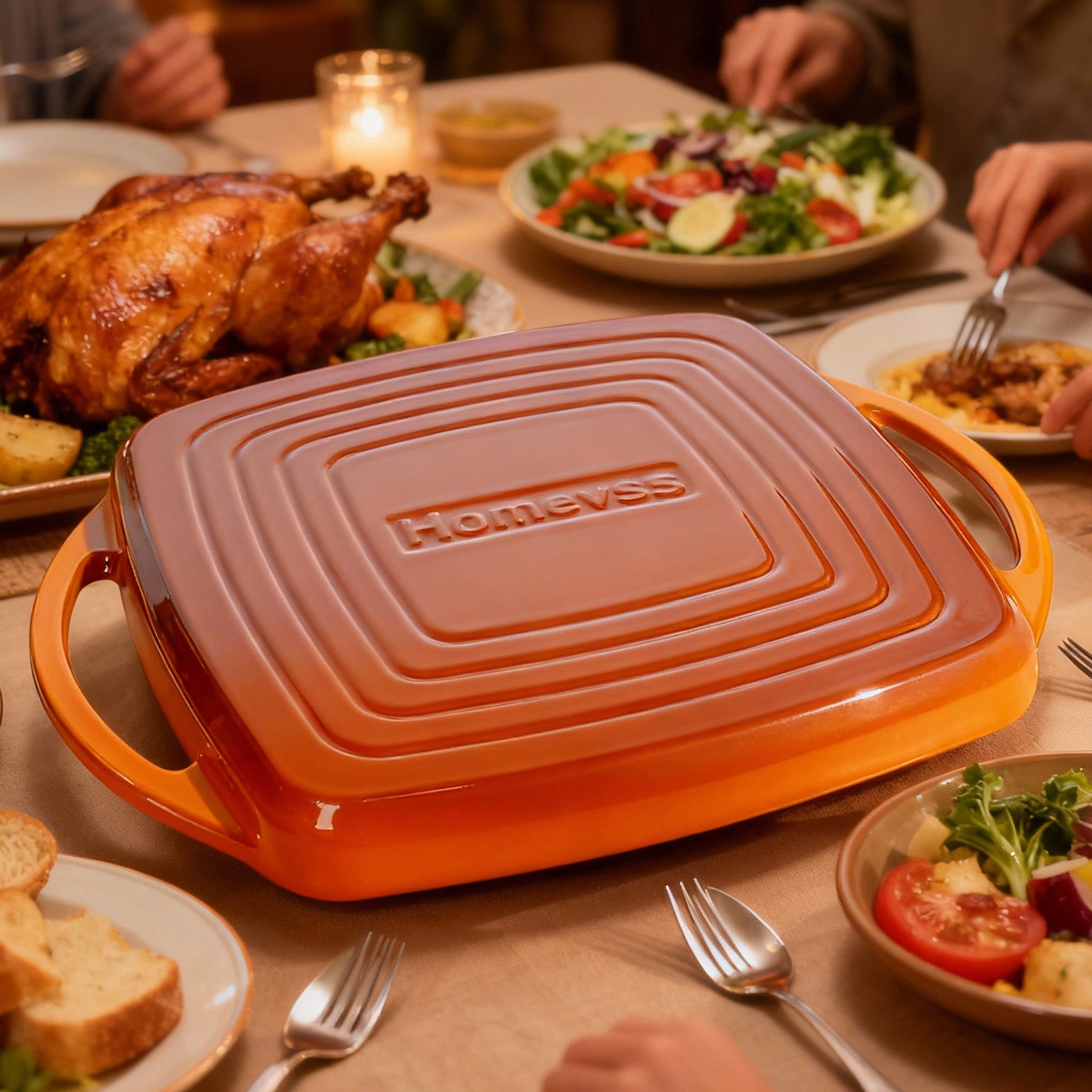 7-Quart Square Enameled Cast Iron Double Dutch Oven