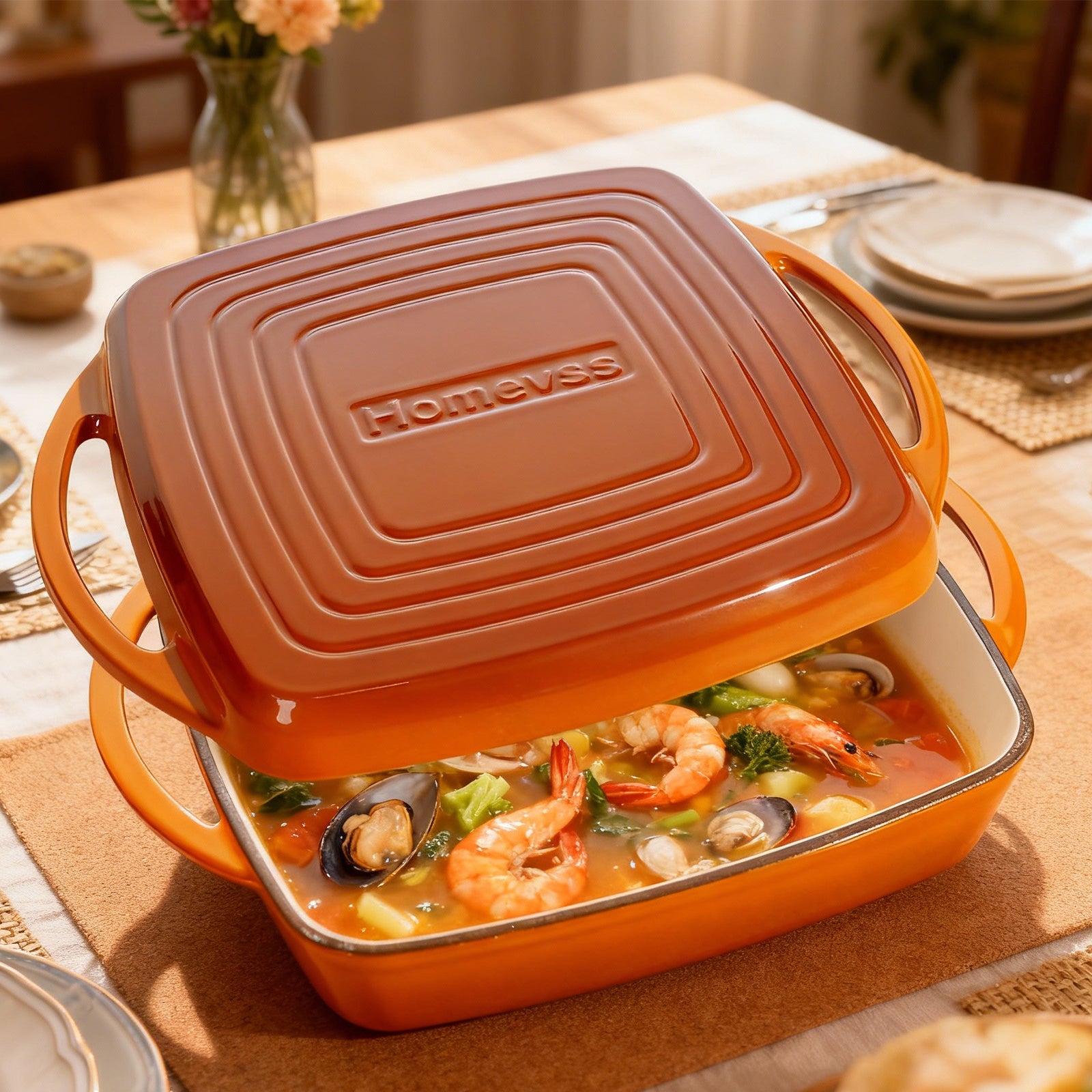 7-Quart Square Enameled Cast Iron Double Dutch Oven