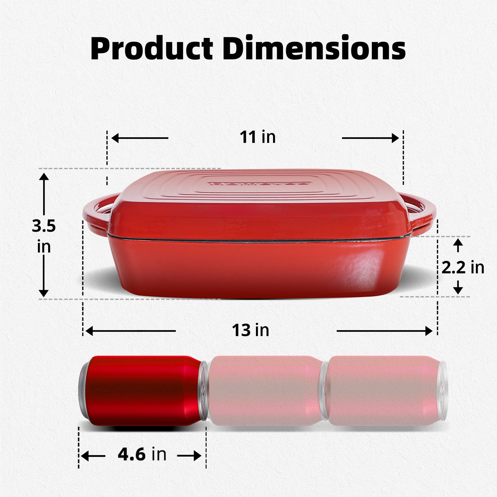 7-Quart Square Enameled Cast Iron Double Dutch Oven