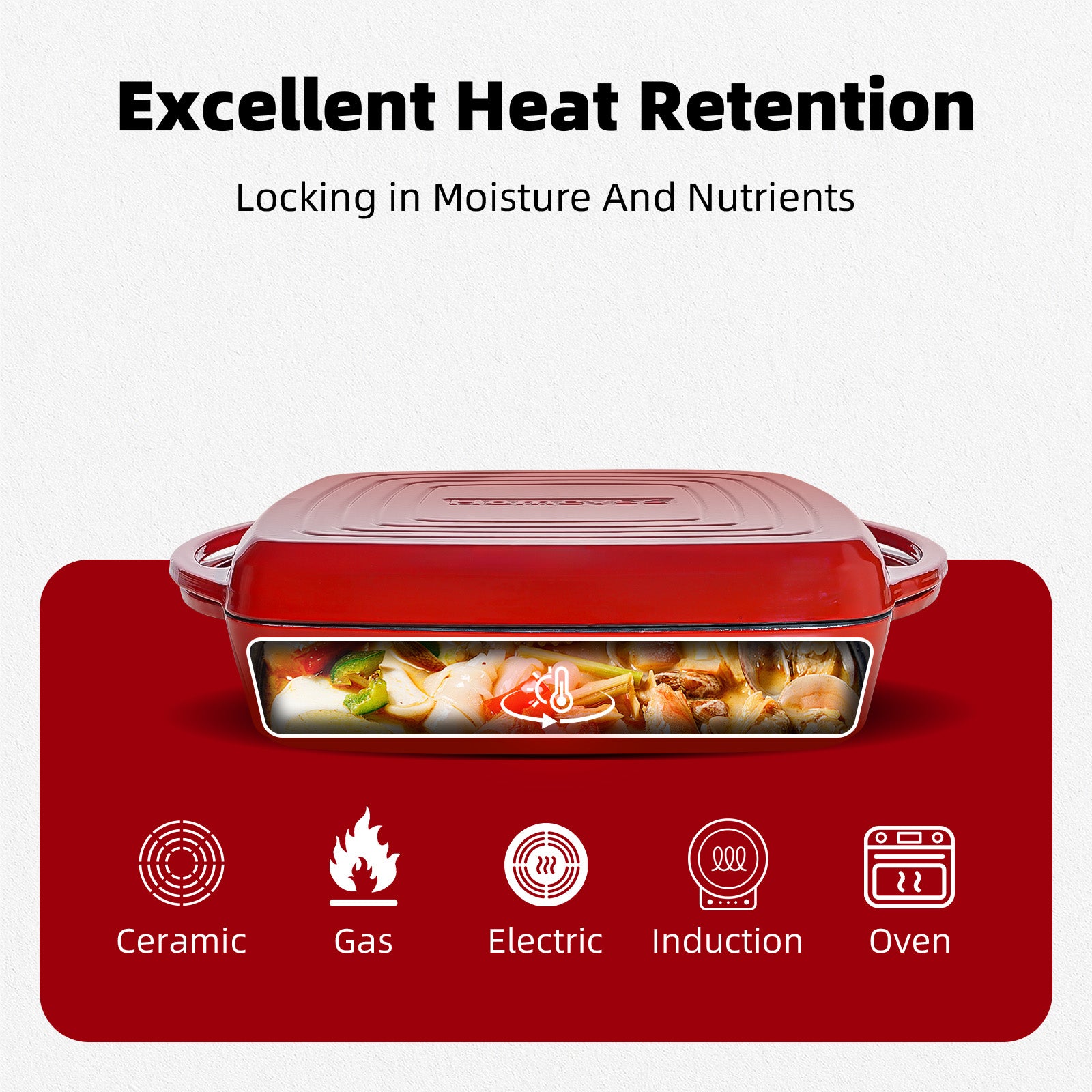 7-Quart Square Enameled Cast Iron Double Dutch Oven