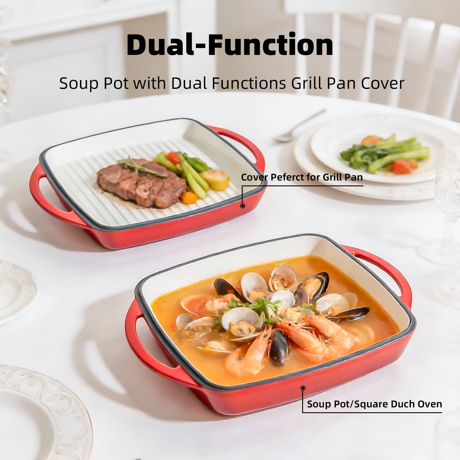 7-Quart Square Enameled Cast Iron Double Dutch Oven