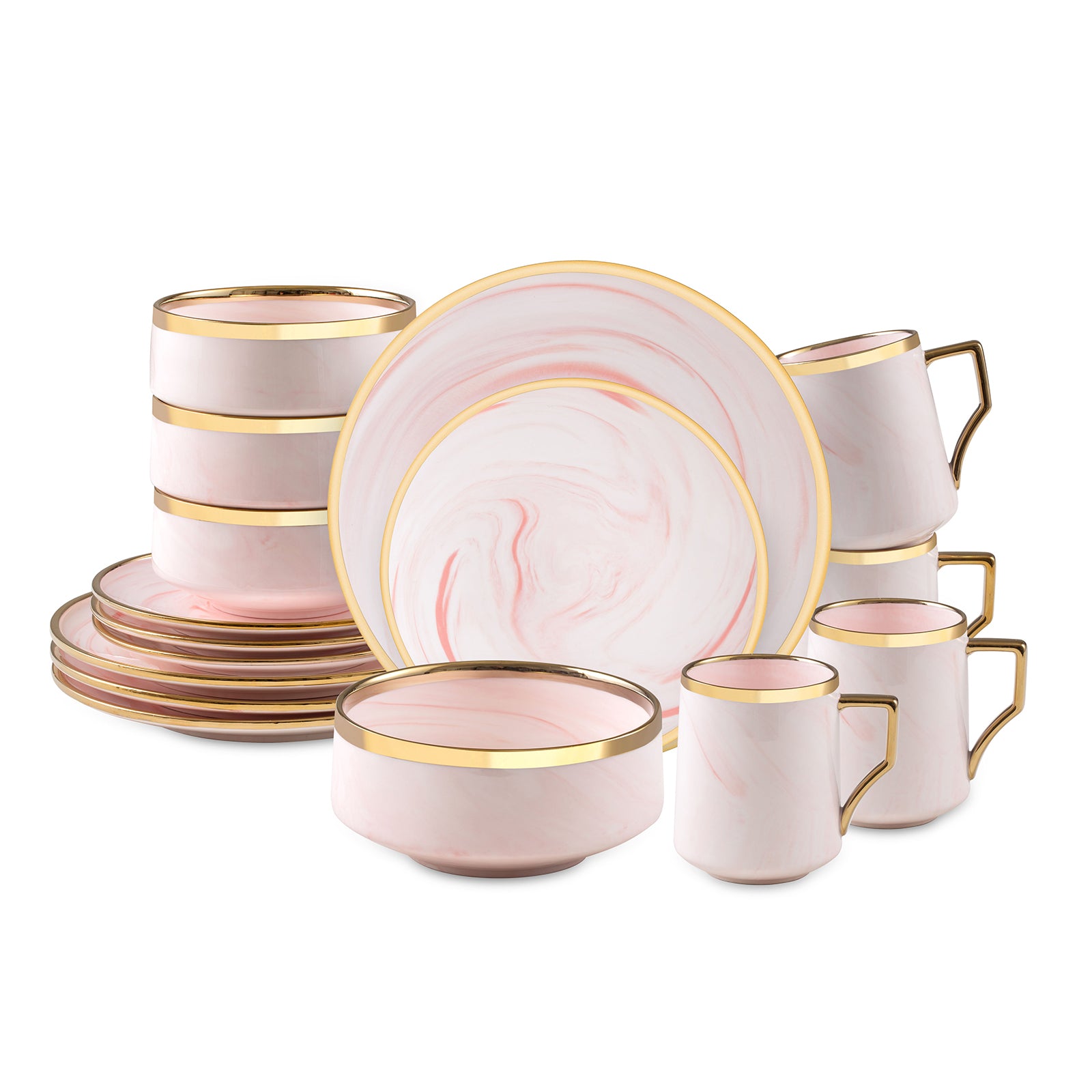 Artisan Marbled Fine China Dinnerware Set,Gold-Rim