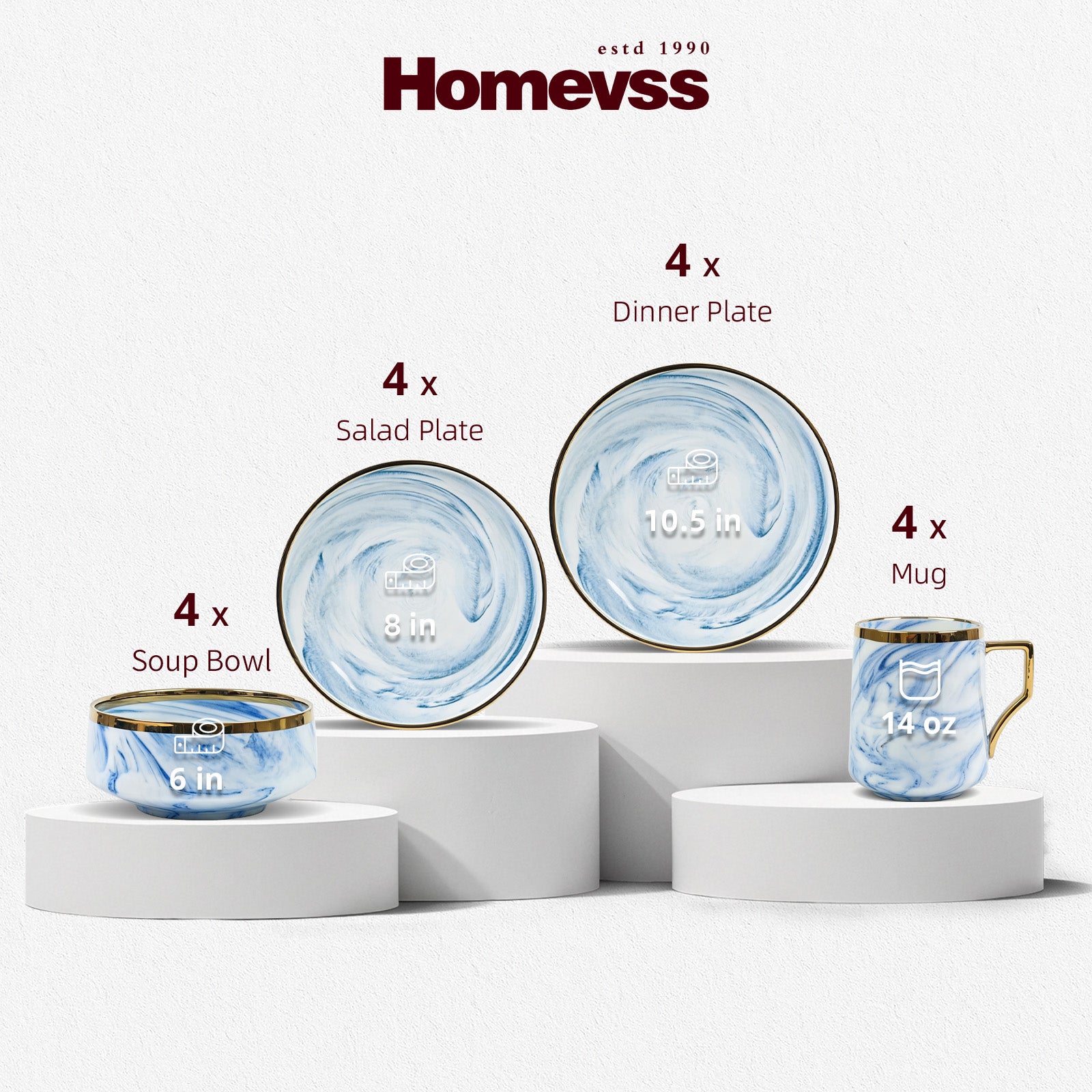 HomeVSS infographic detailing the elegant art deco dinnerware specifications