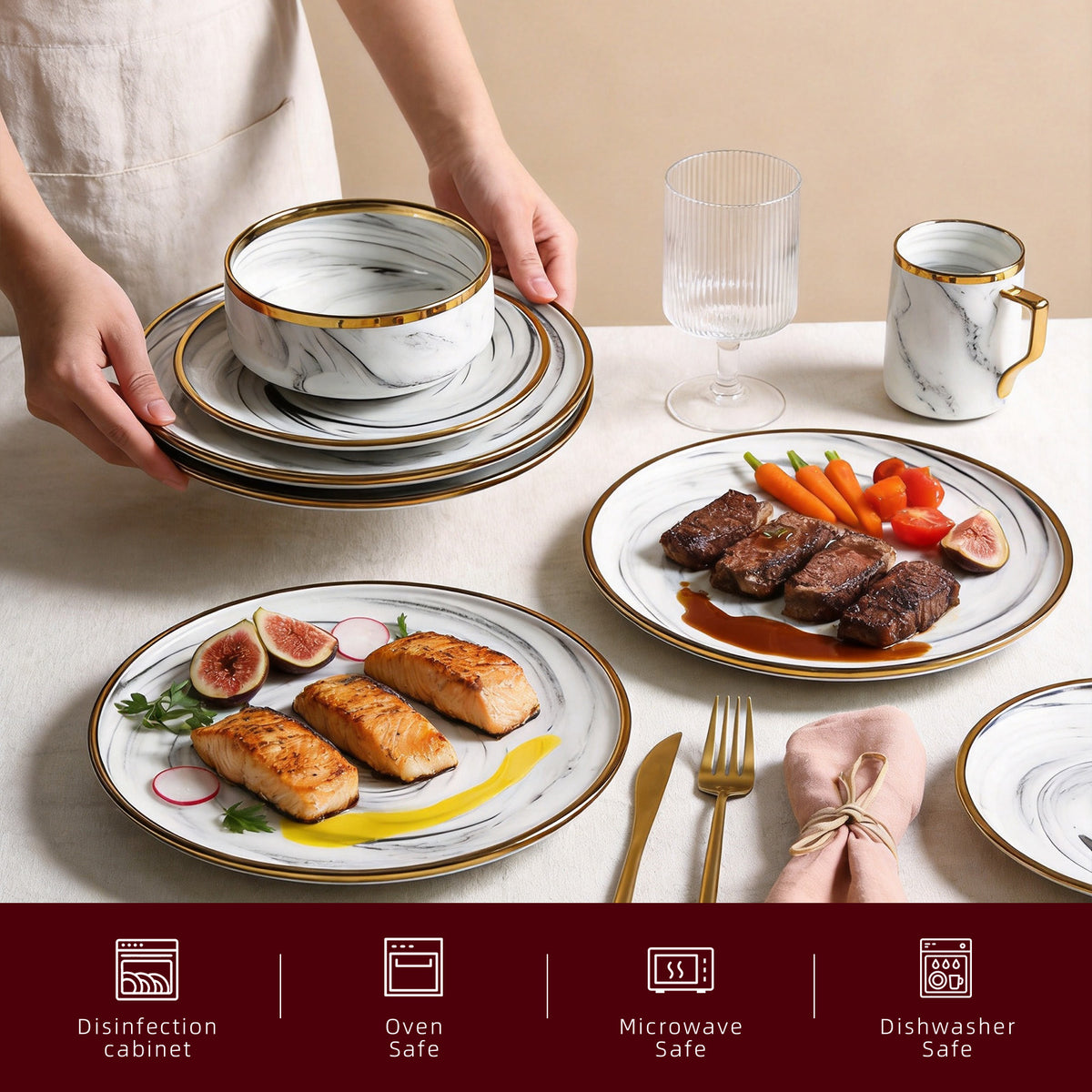 Artisan Marbled Fine China Dinnerware Set