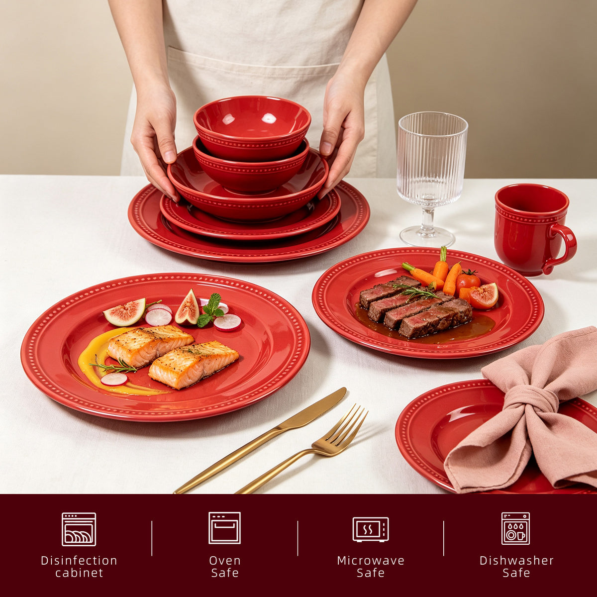Embossed Pearl Dots Stoneware Dinnerware Set
