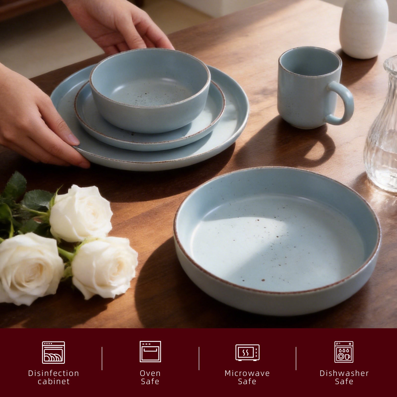 Nordic Rising-Rim Speckled Stoneware Dinnerware Set