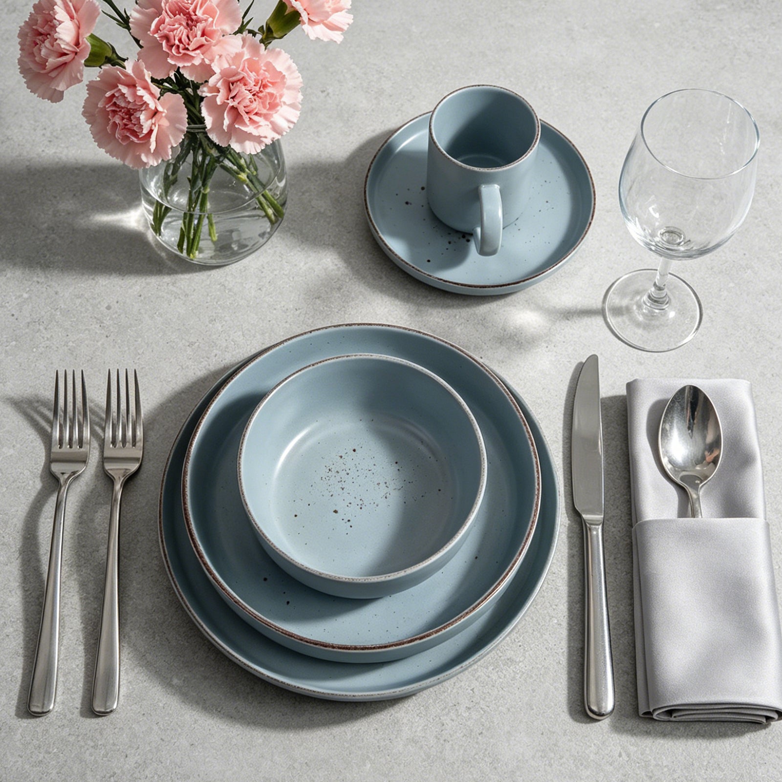 Nordic Rising-Rim Speckled Stoneware Dinnerware Set