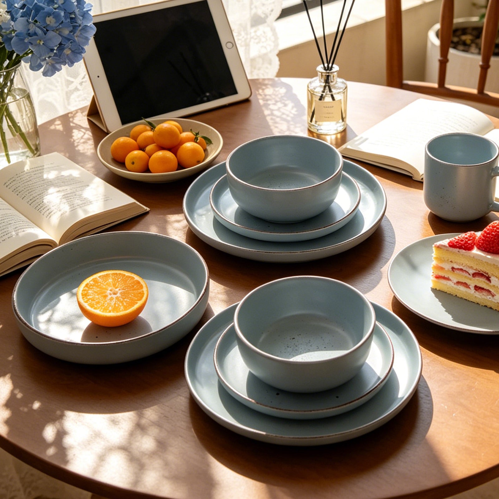 Nordic Rising-Rim Speckled Stoneware Dinnerware Set