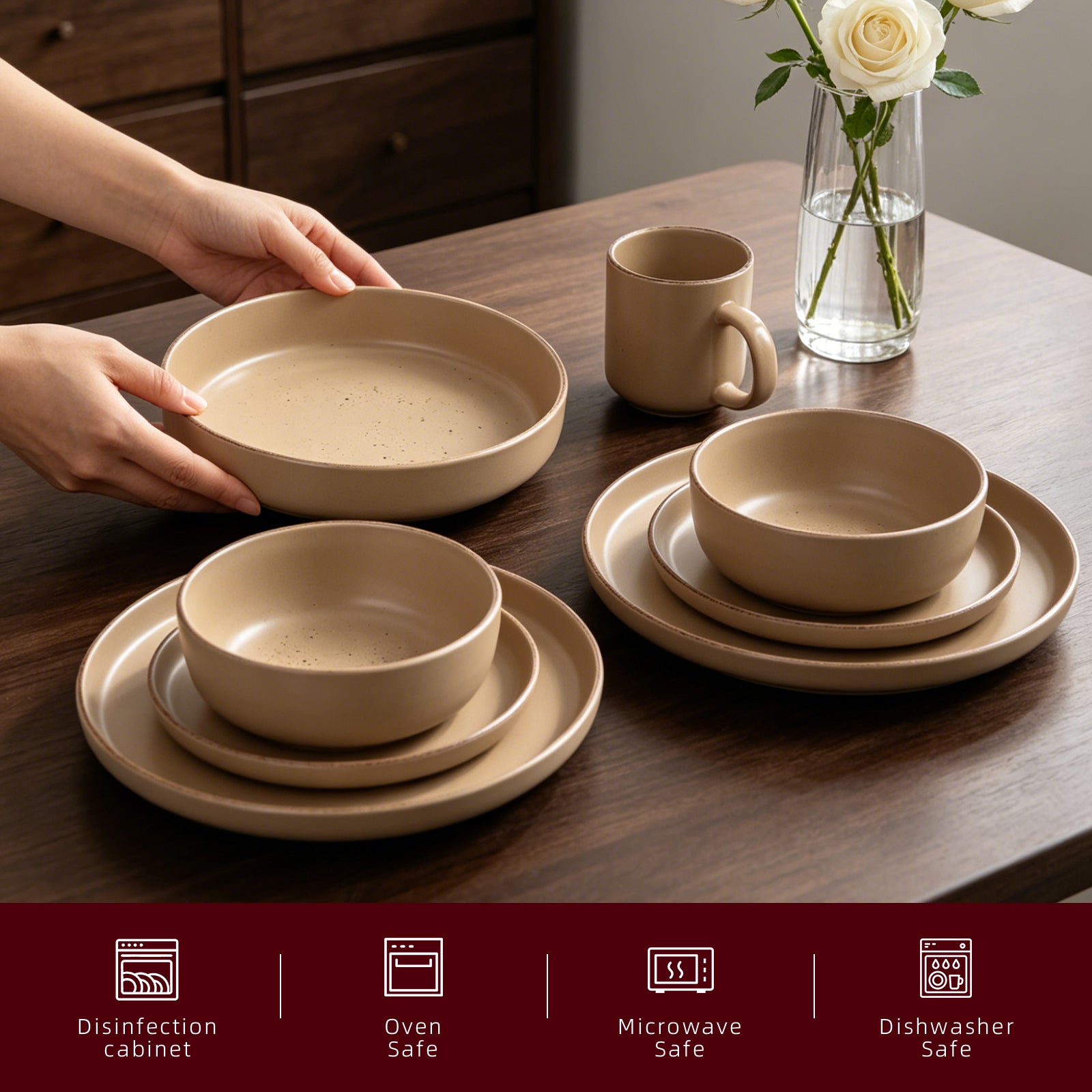 Nordic Rising-Rim Speckled Stoneware Dinnerware Set