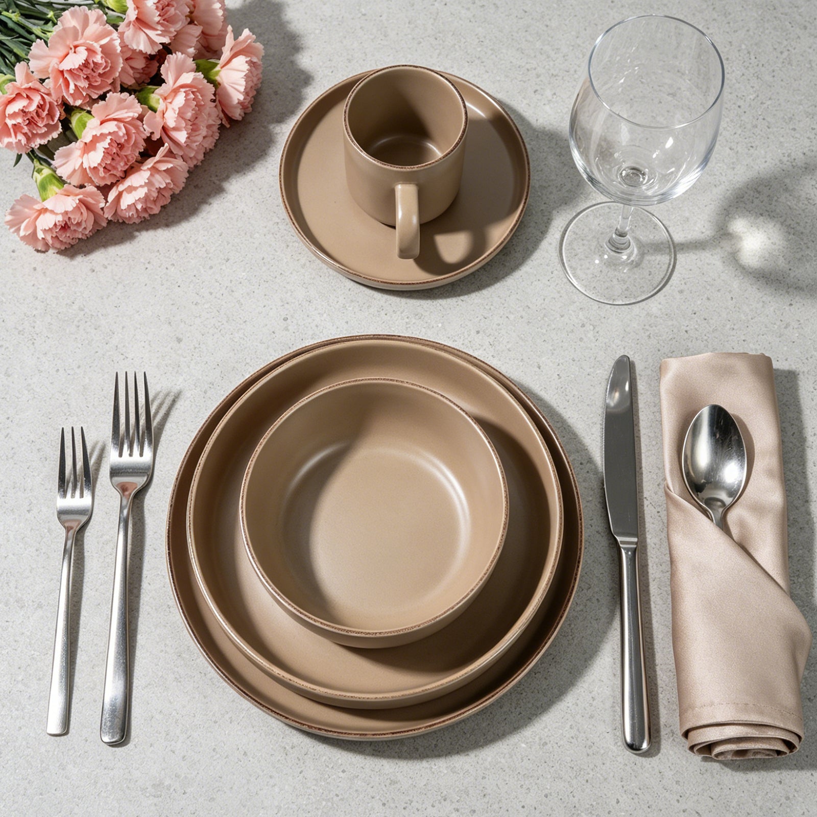 Nordic Rising-Rim Speckled Stoneware Dinnerware Set