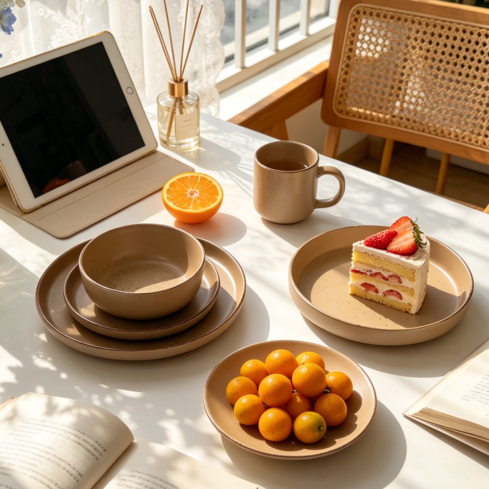 Nordic Rising-Rim Speckled Stoneware Dinnerware Set