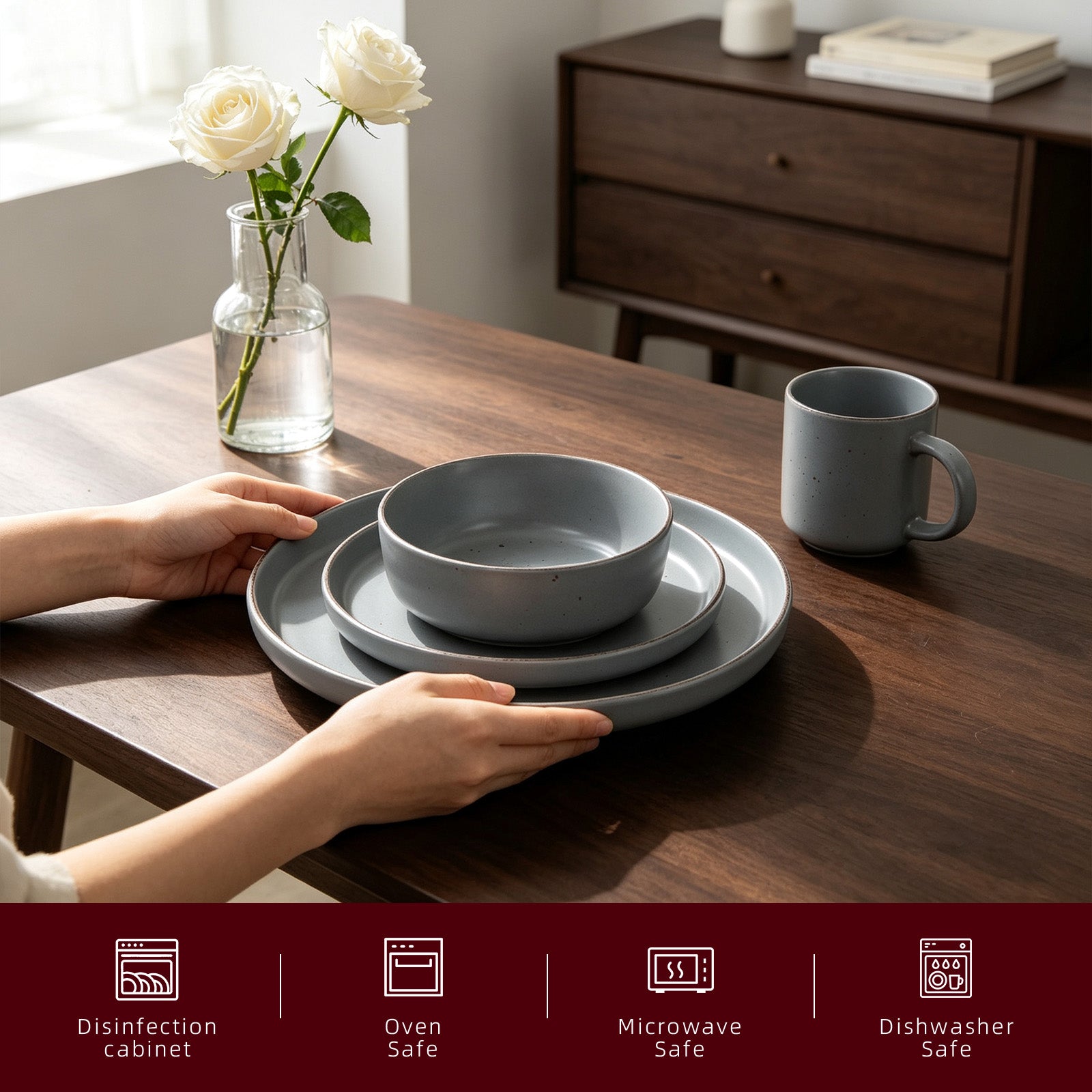 Nordic Rising-Rim Speckled Stoneware Dinnerware Set