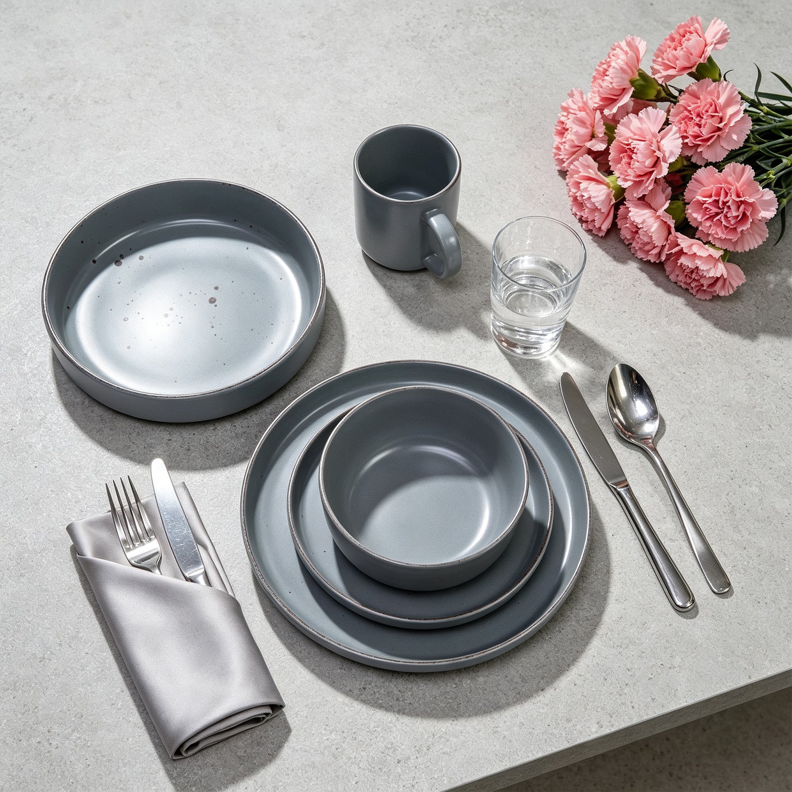 Nordic Rising-Rim Speckled Stoneware Dinnerware Set