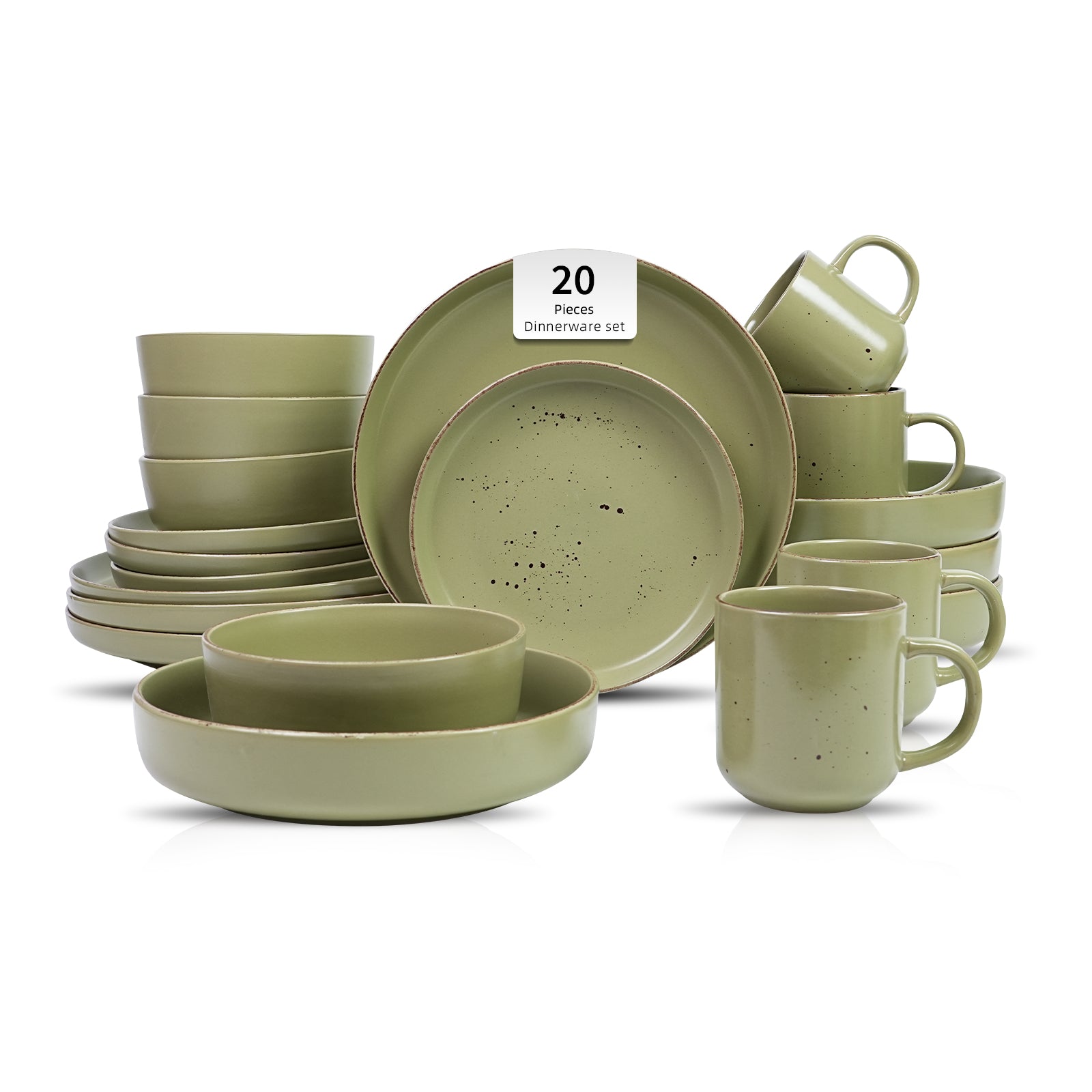Nordic Rising-Rim Speckled Stoneware Dinnerware Set