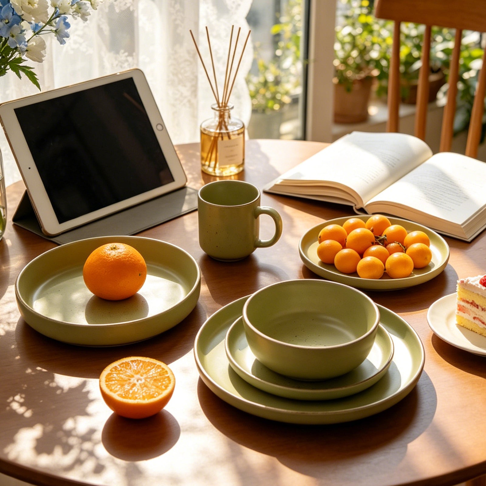 Nordic Rising-Rim Speckled Stoneware Dinnerware Set