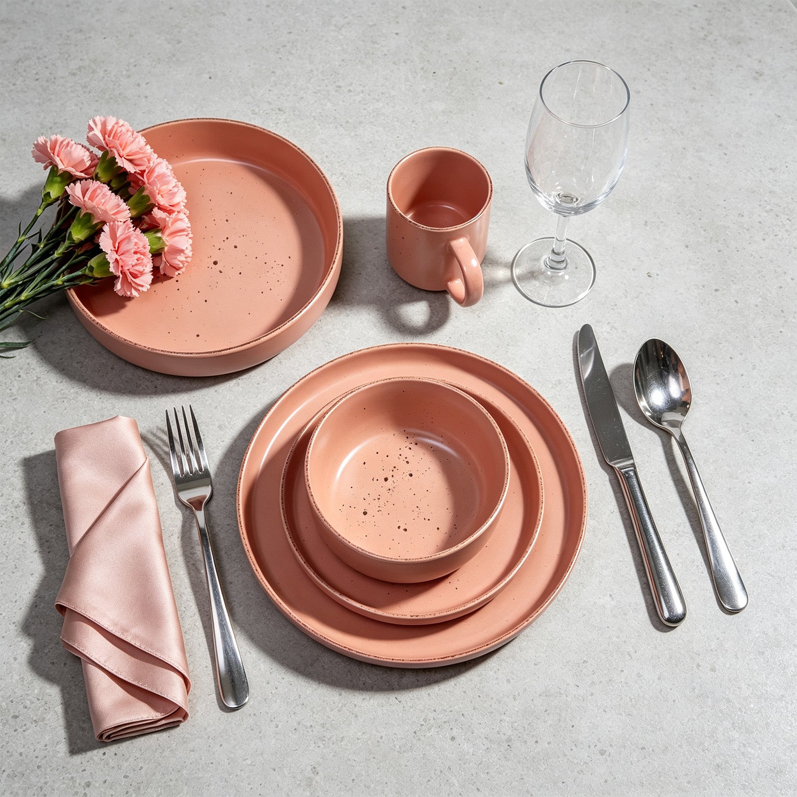 Nordic Rising-Rim Speckled Stoneware Dinnerware Set