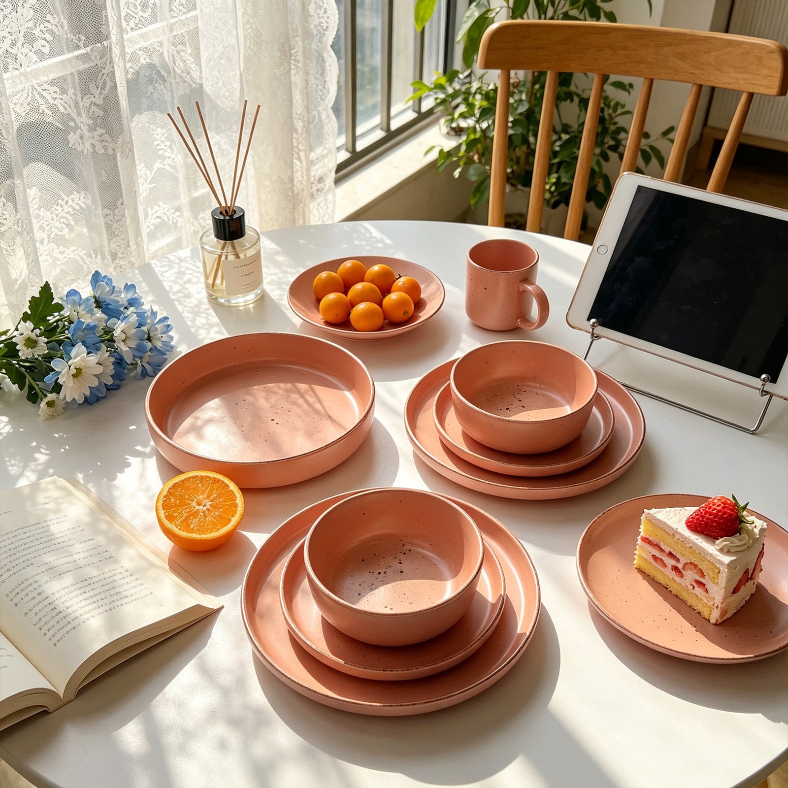 Nordic Rising-Rim Speckled Stoneware Dinnerware Set