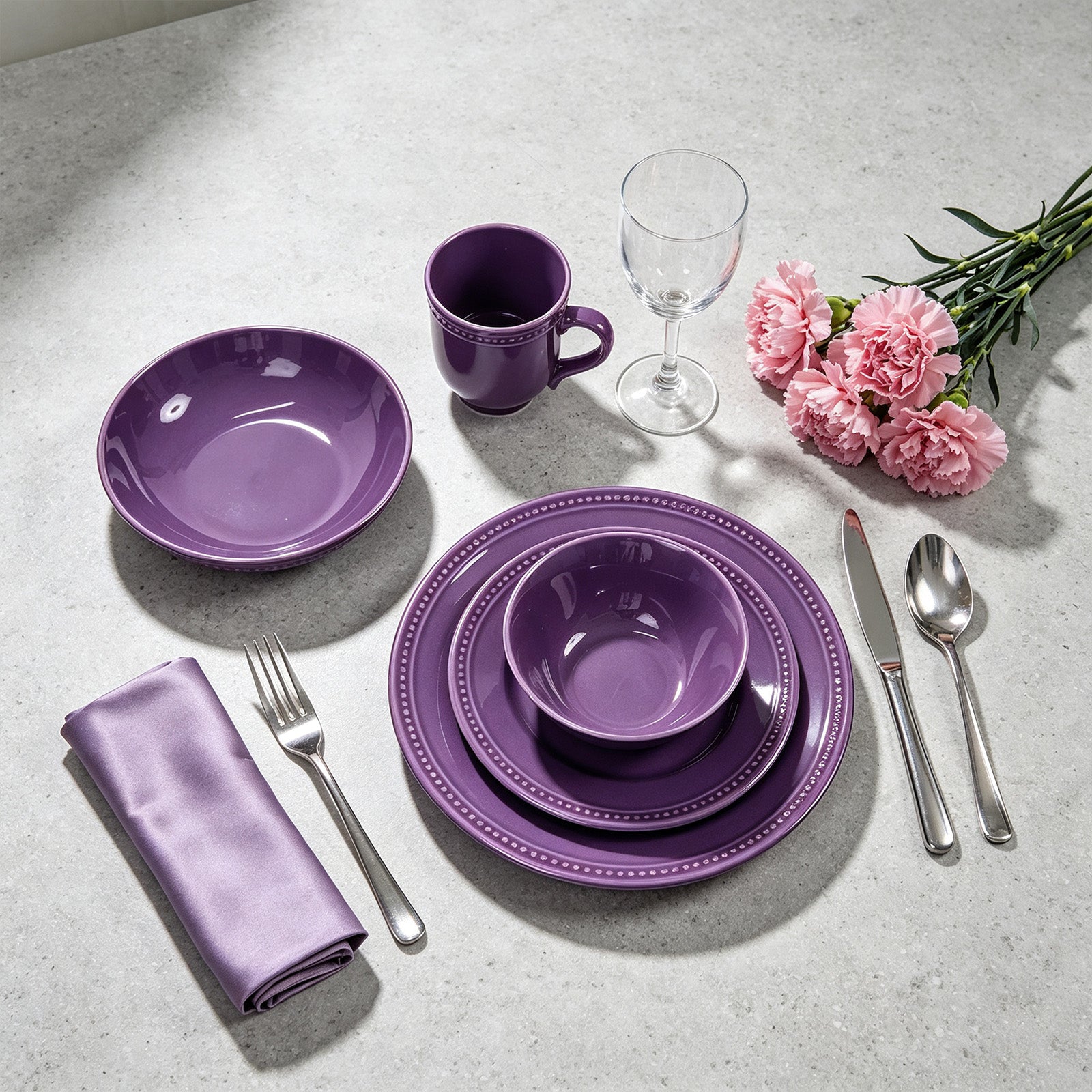 Embossed Pearl Dots Stoneware Dinnerware Set