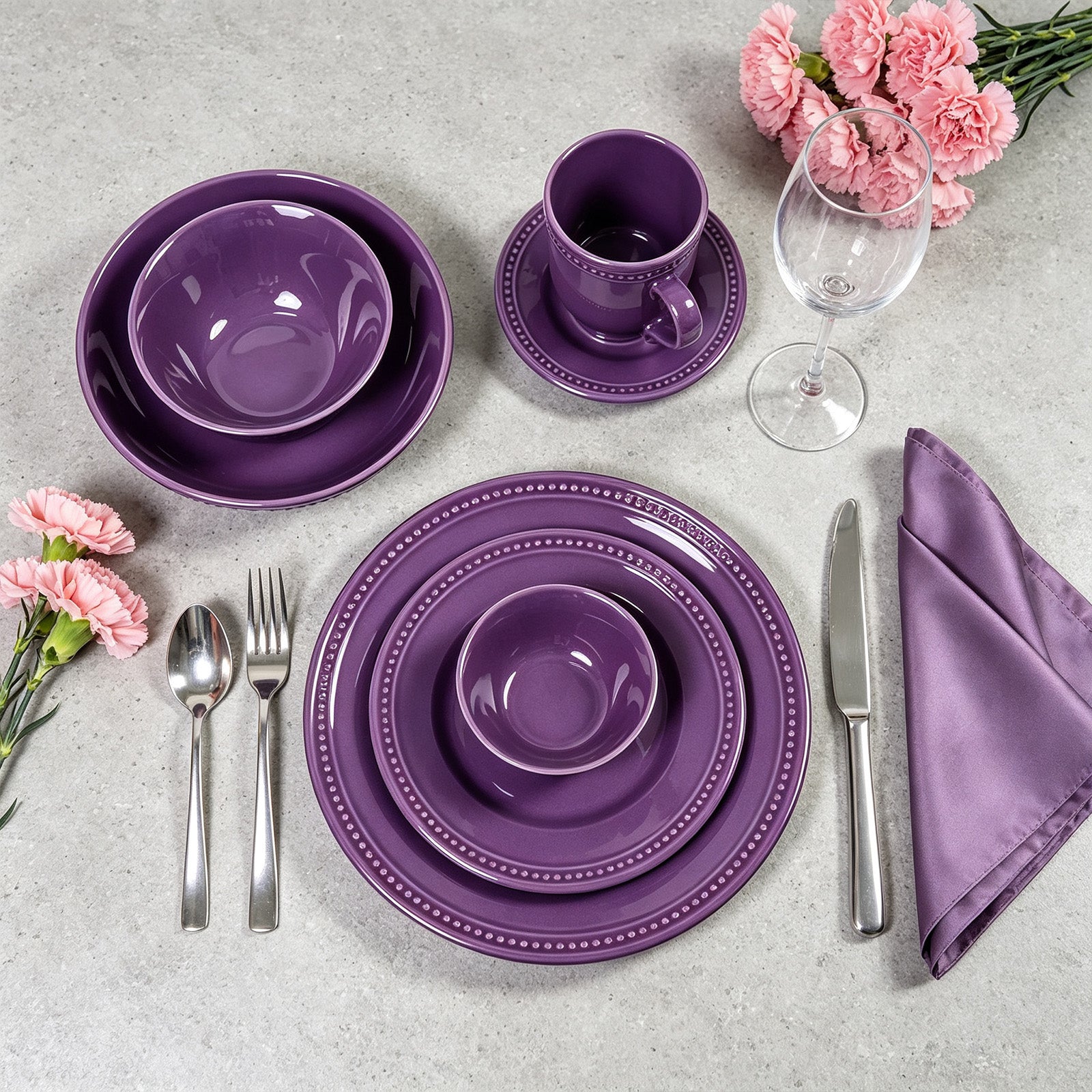 Embossed Pearl Dots Stoneware Dinnerware Set