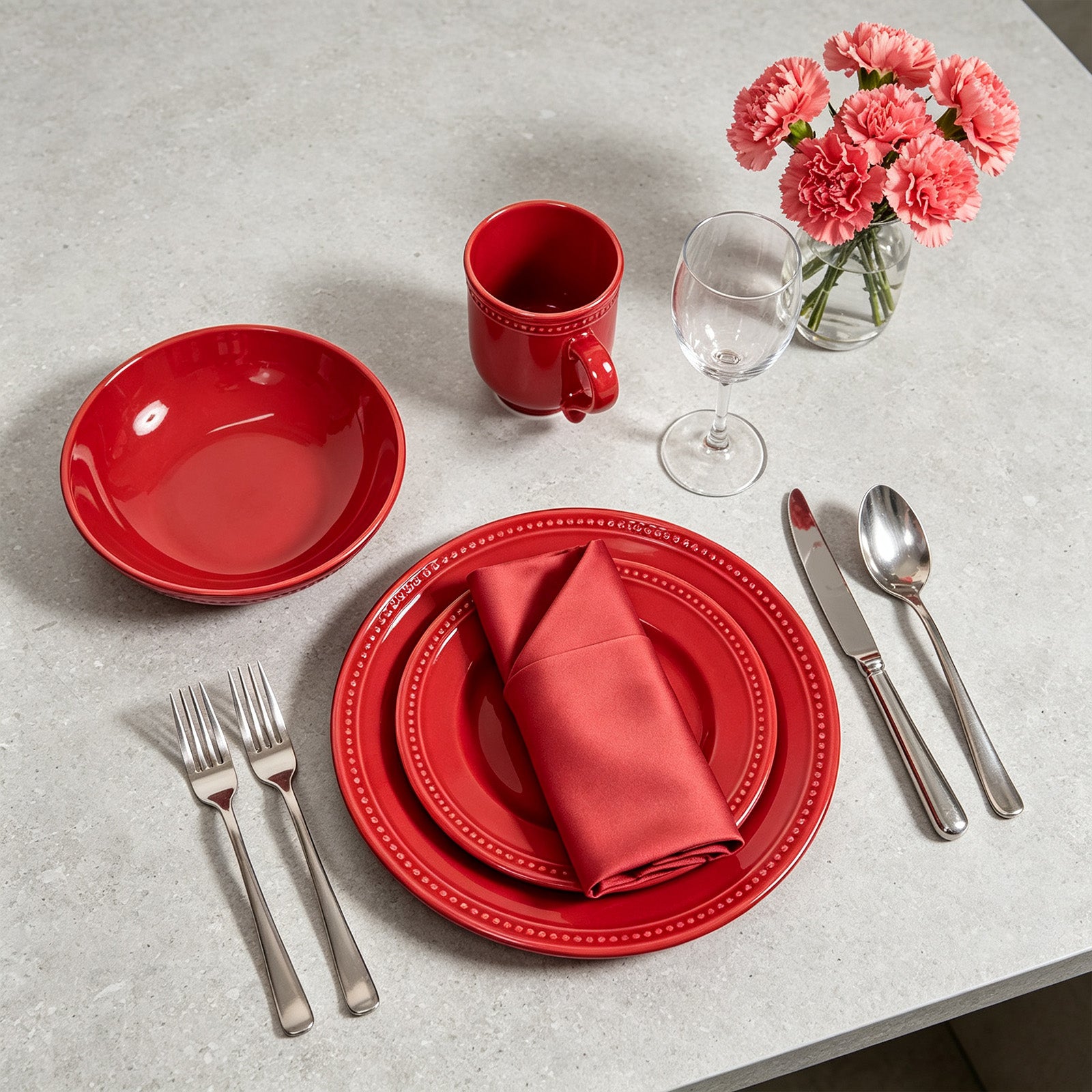 Embossed Pearl Dots Stoneware Dinnerware Set