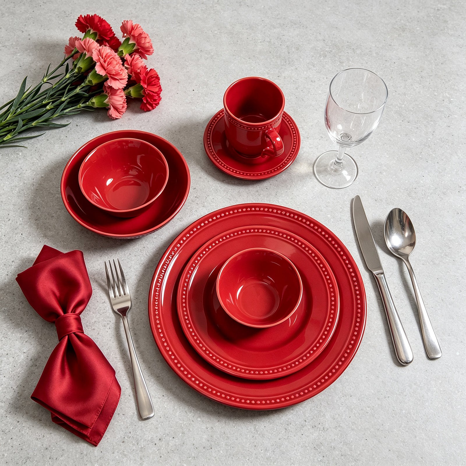 Embossed Pearl Dots Stoneware Dinnerware Set