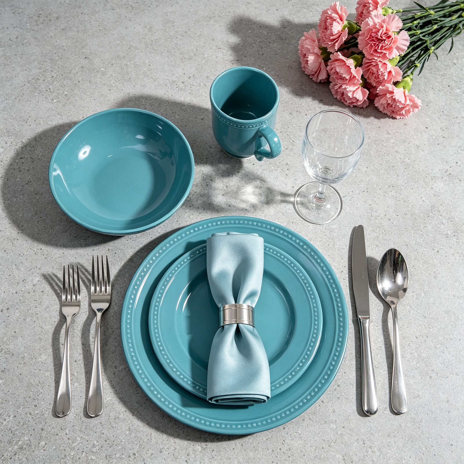 Embossed Pearl Dots Stoneware Dinnerware Set
