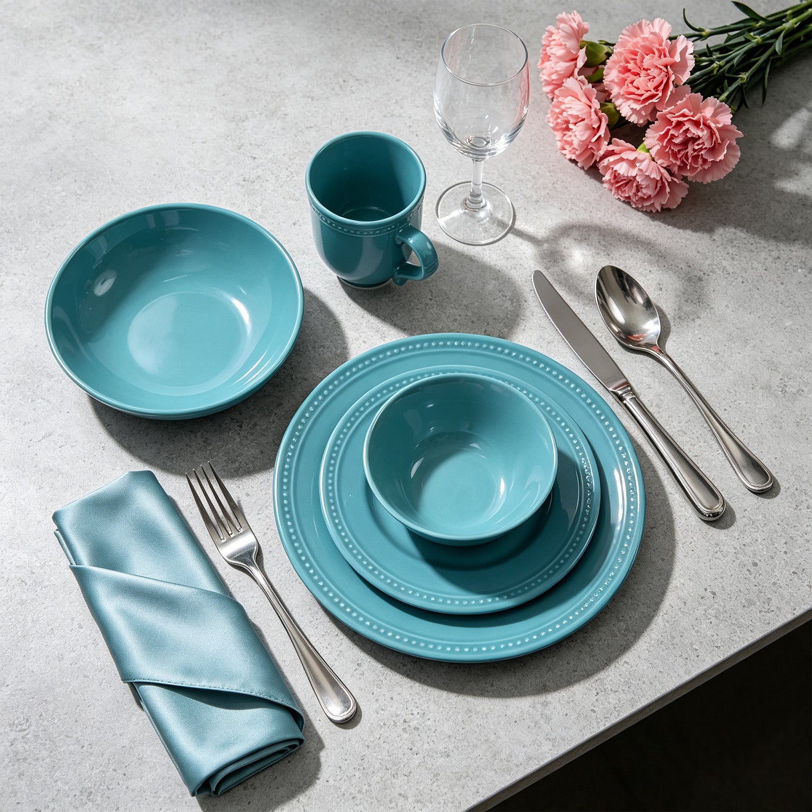Embossed Pearl Dots Stoneware Dinnerware Set