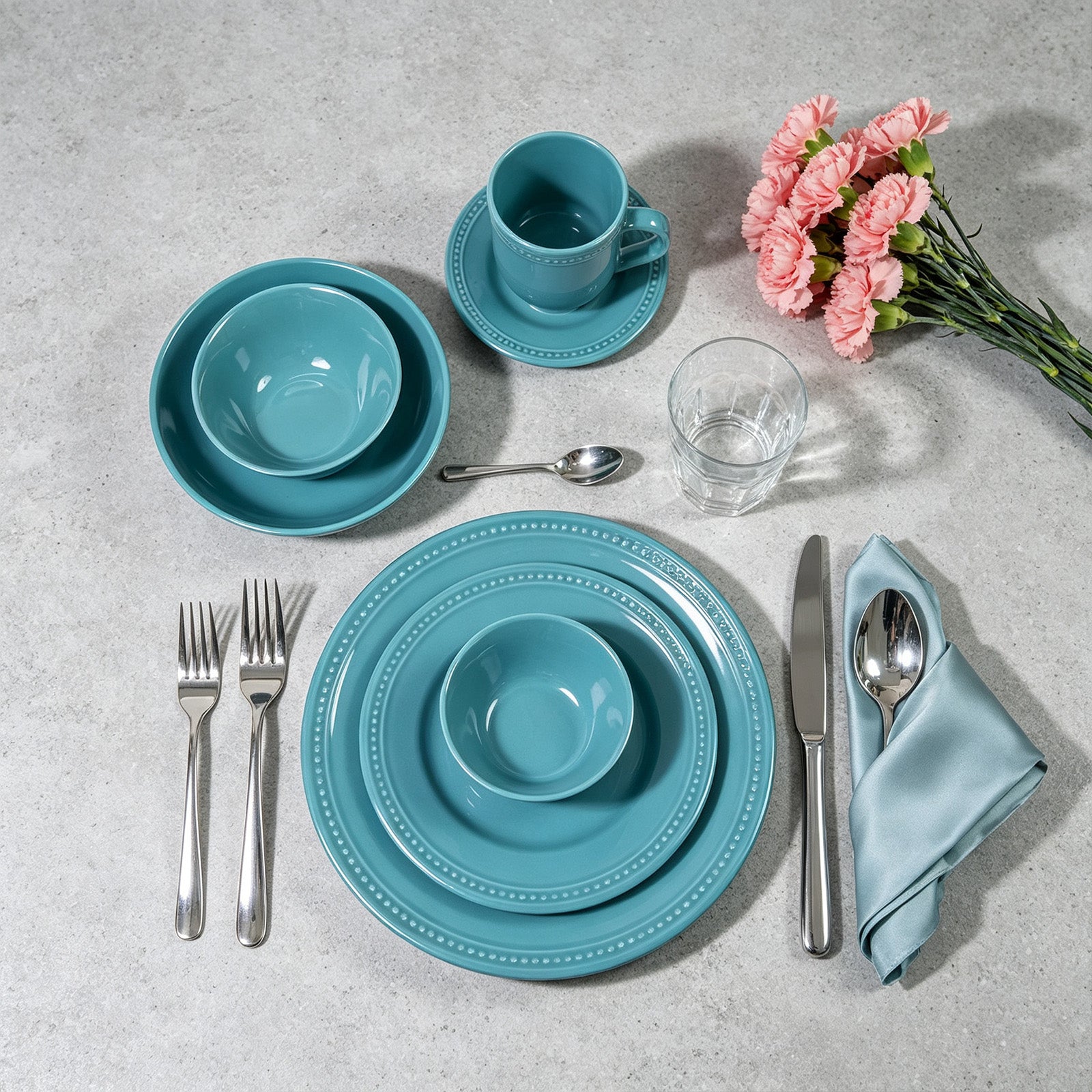 Embossed Pearl Dots Stoneware Dinnerware Set