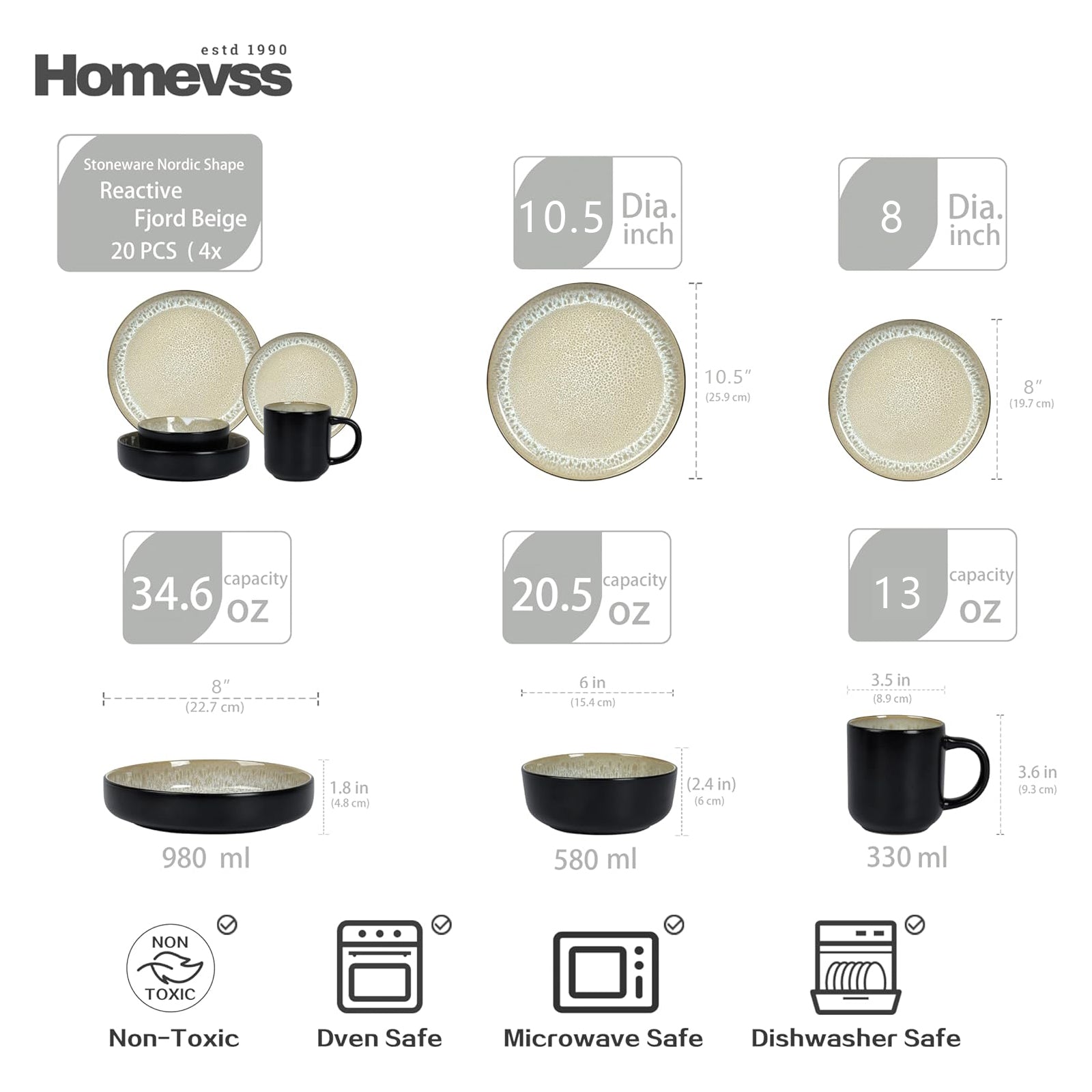 Euro-Nordic Stoneware Dinnerware Set, Reactive Glaze