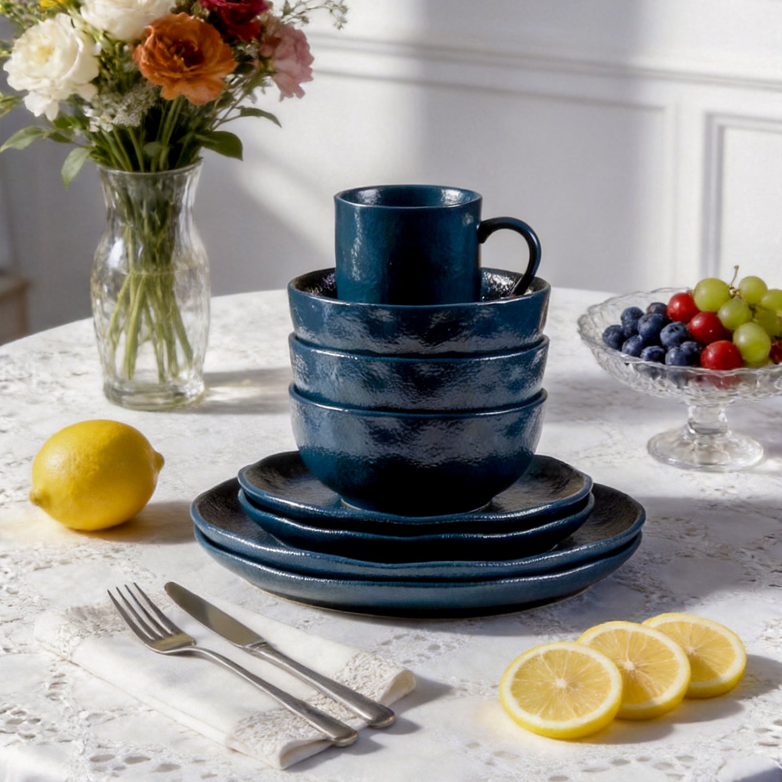 Stoneware Reactive Glaze Organic Sky Star Dinnerware Set