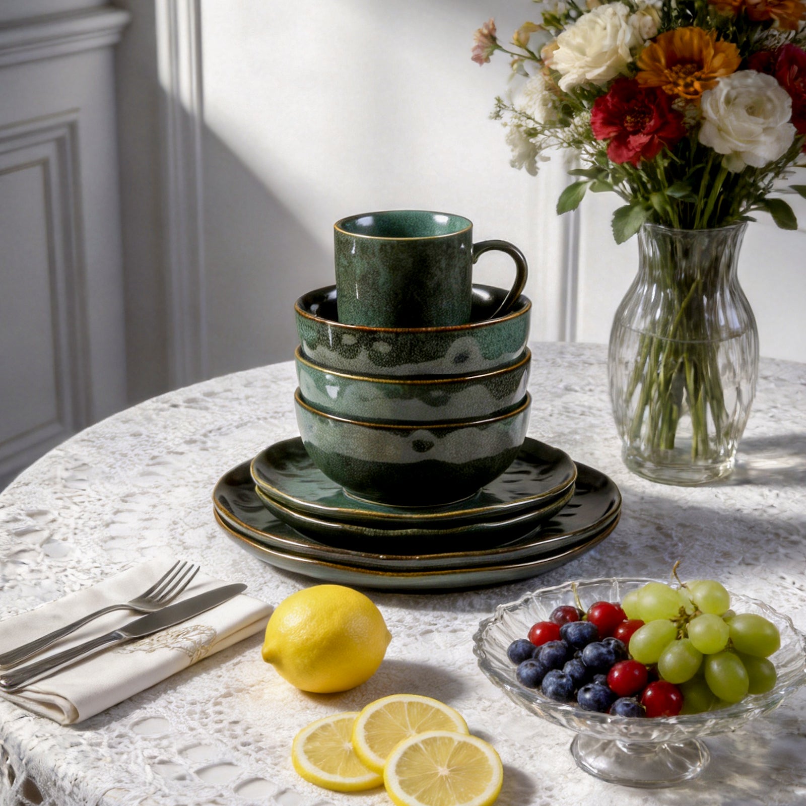 Stoneware Reactive Glaze Organic Sky Star Dinnerware Set