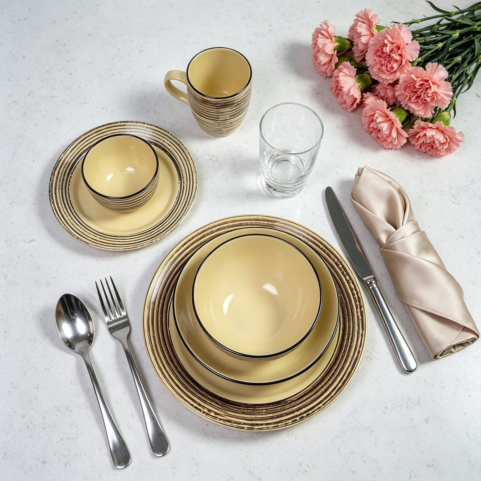 Stoneware Handcrafted Tree Bark Effected Glaze Dinnerware Set