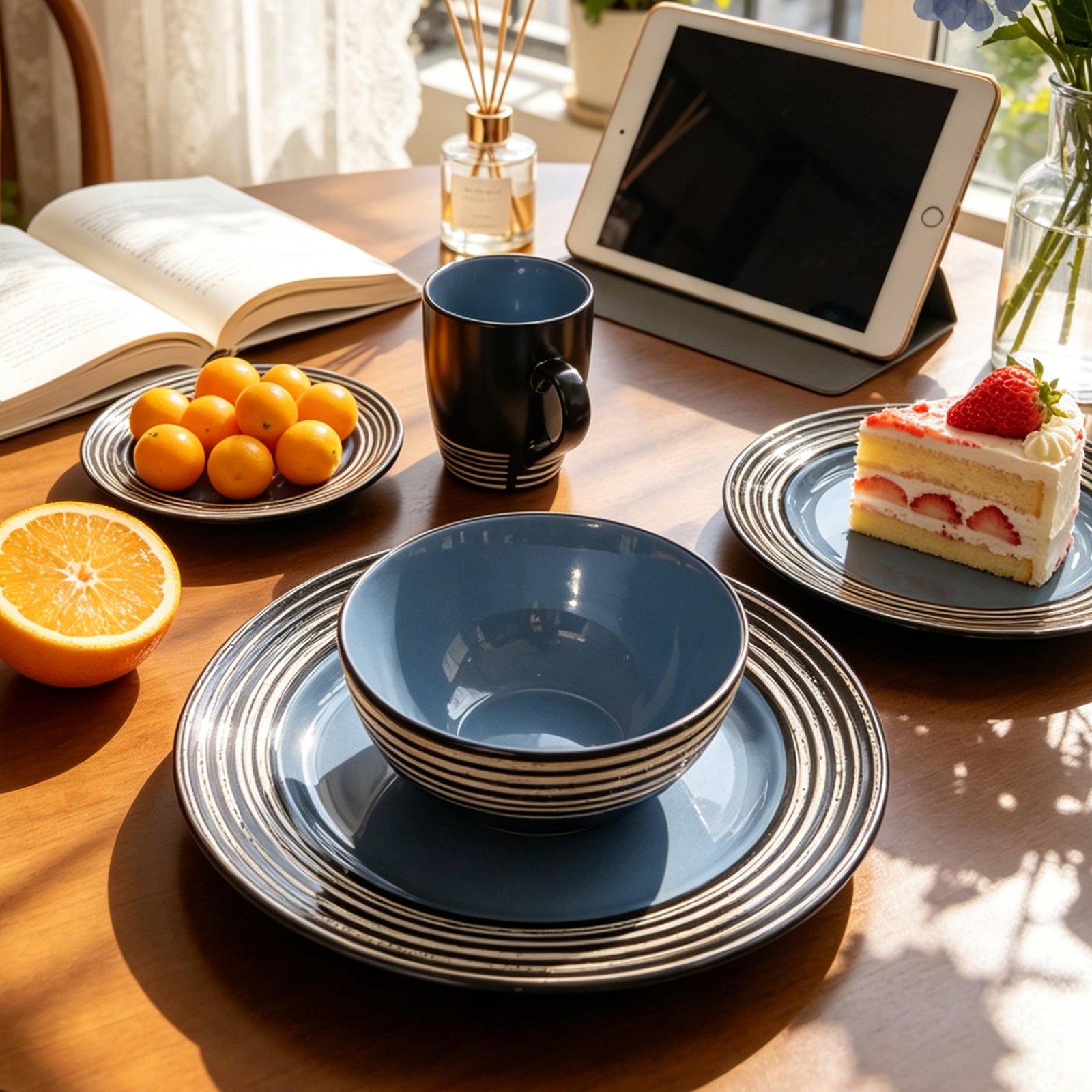 Stoneware Handcrafted Tree Bark Effected Glaze Dinnerware Set