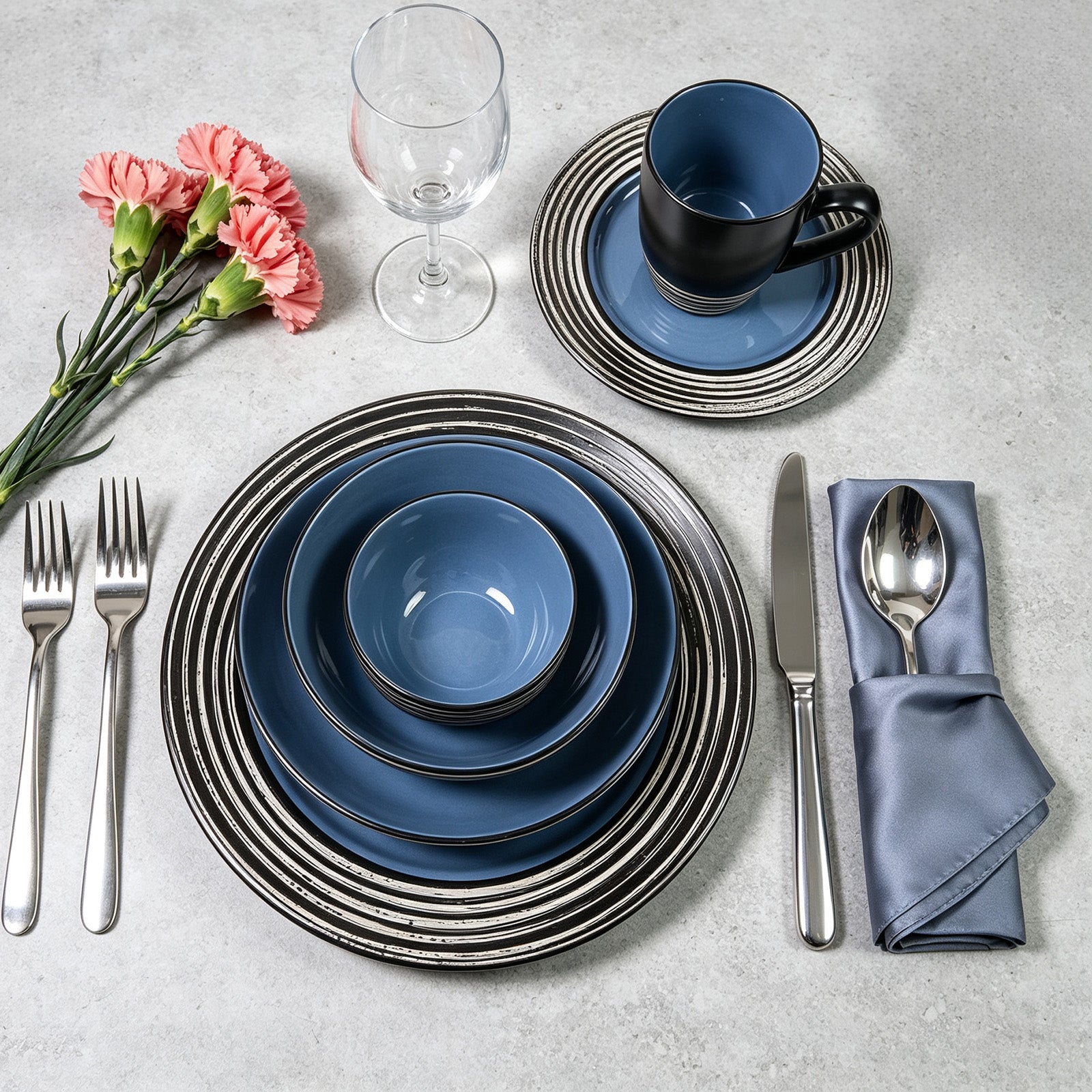 Stoneware Handcrafted Tree Bark Effected Glaze Dinnerware Set